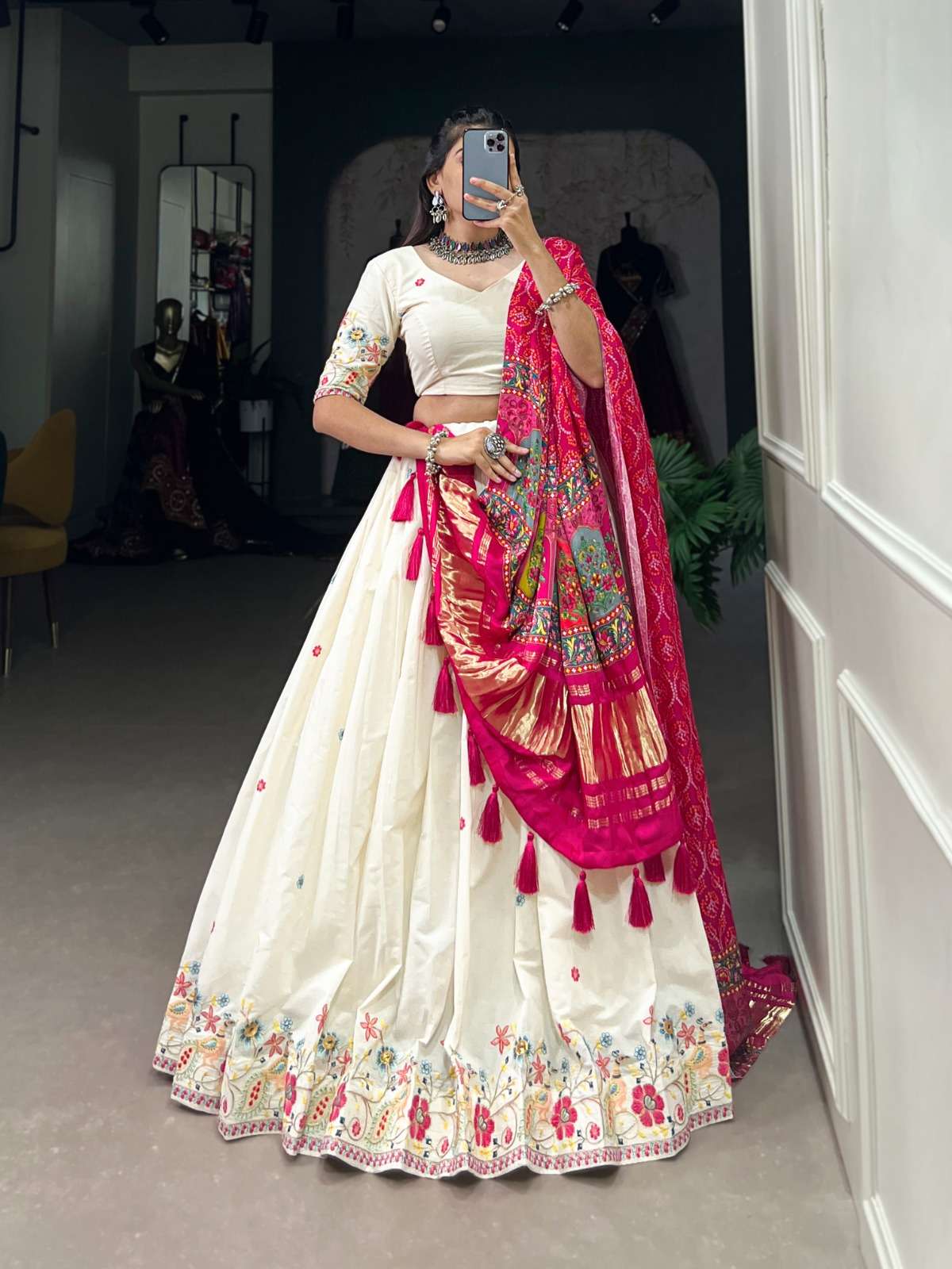 LATEST DESIGNER WEDDING PARTY WEAR KHADI COTTON WHITE LEHENGA CHOLI LNB 1601 B