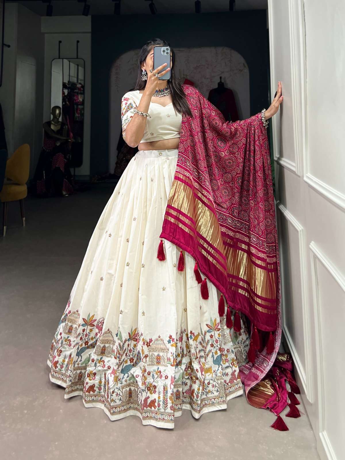 LATEST DESIGNER WEDDING PARTY WEAR KHADI COTTON WHITE LEHENGA CHOLI LNB 1601 C