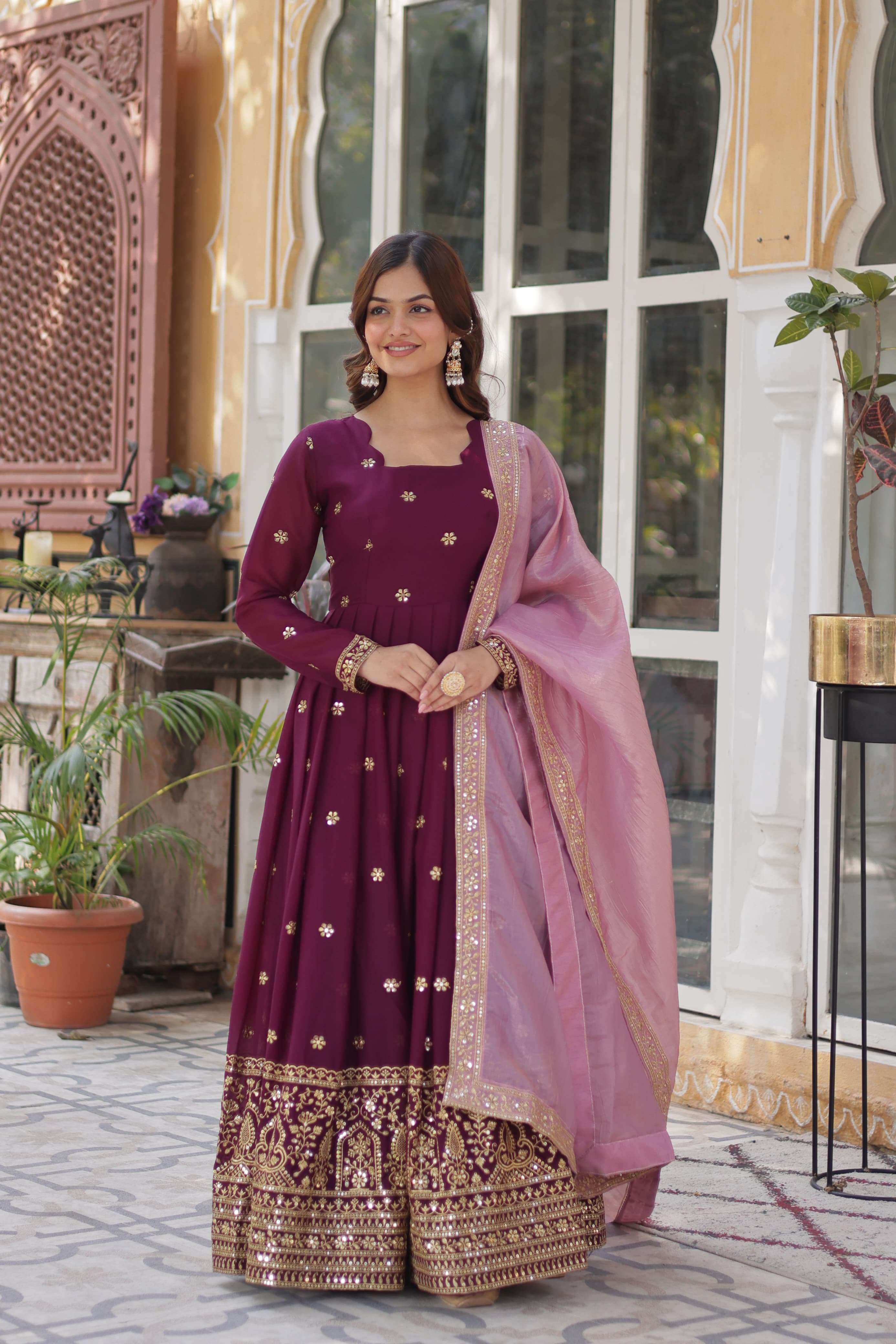 LATEST DESIGNER WEDDING PARTY WEAR READYMADE GEORGETTE ANARKALI SUIT LONG GOWN KU 1142