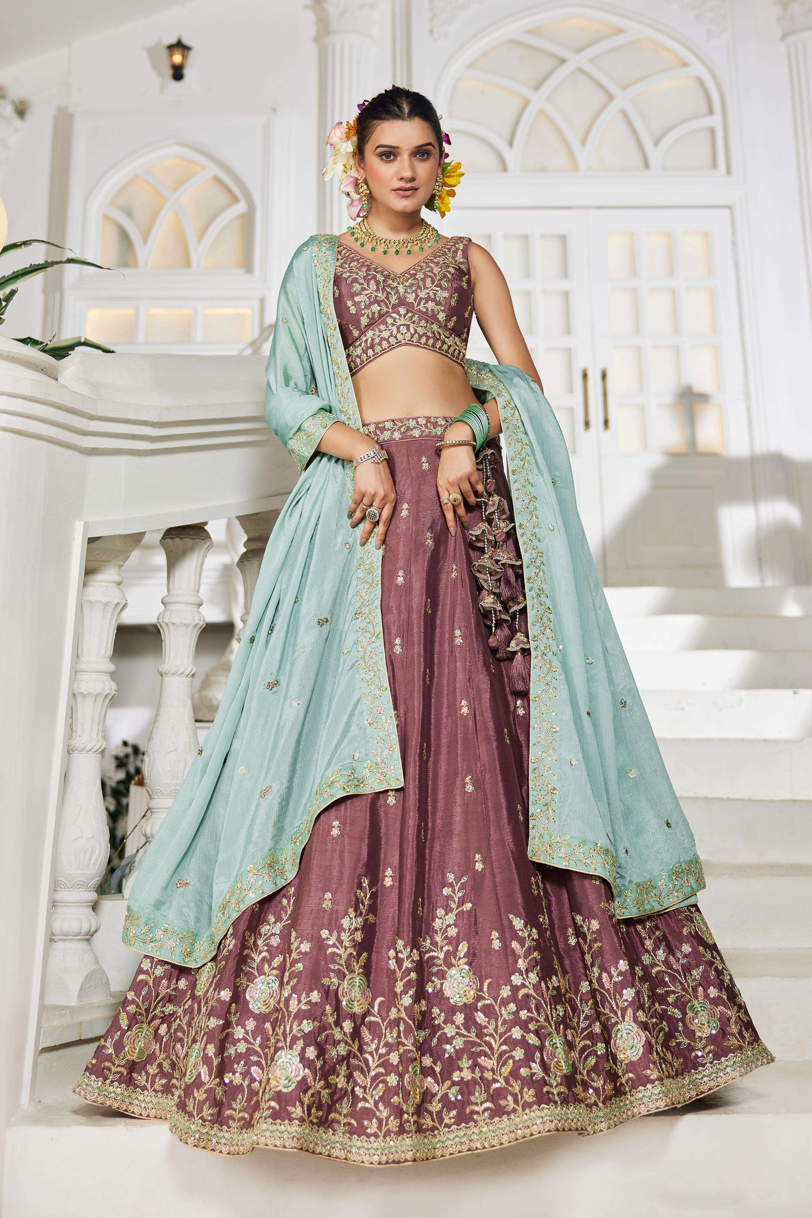 DESIGNER BOLLYWOOD BRIDAL WEDDING PARTY WEAR DEEP PINK HAND WORK CHIFFON LEHENGA CHOLI NT 6155 C