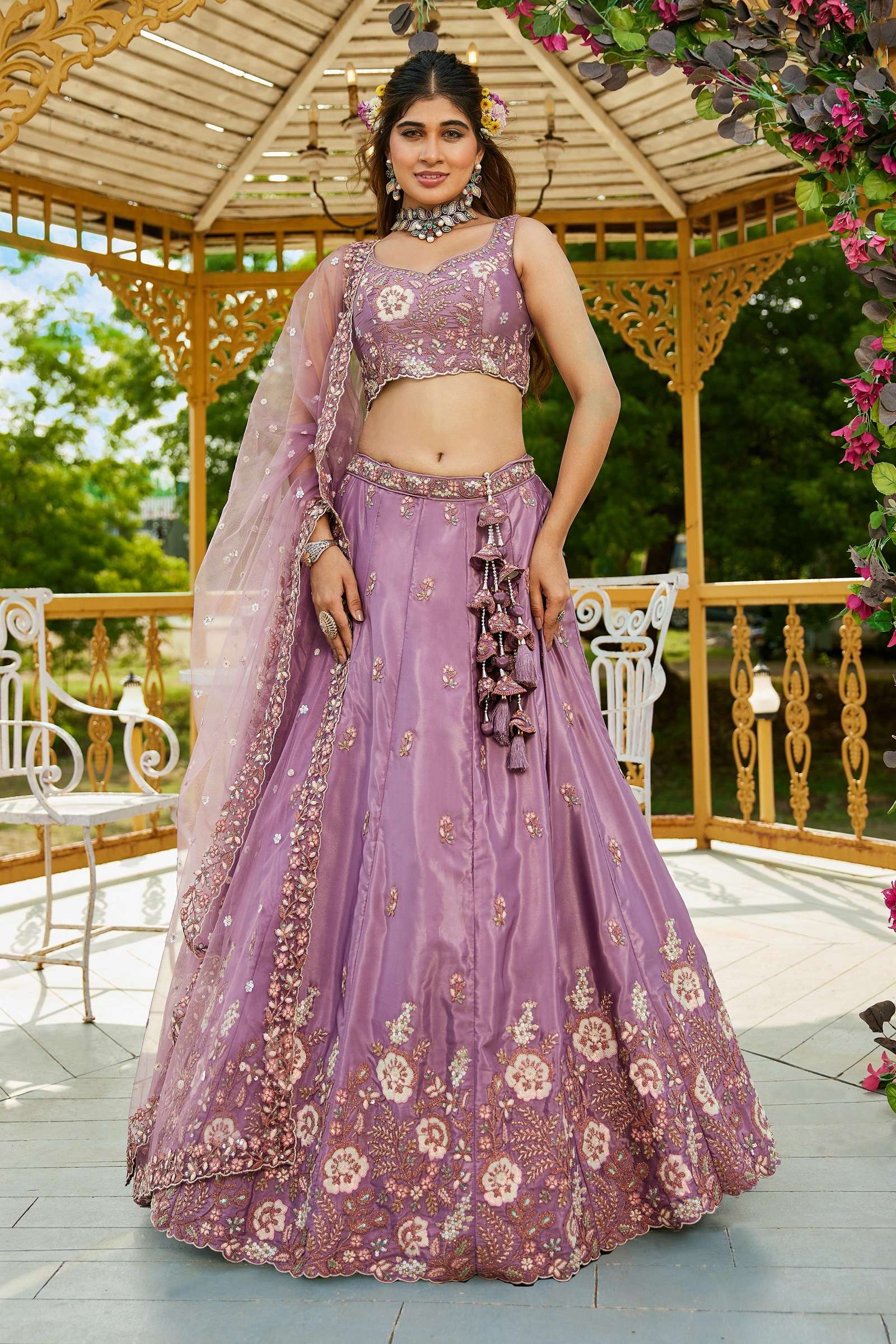 DESIGNER BOLLYWOOD BRIDAL WEDDING PARTY WEAR HAND WORK SATIN LAVENDER LEHENGA CHOLI NT 6165 B
