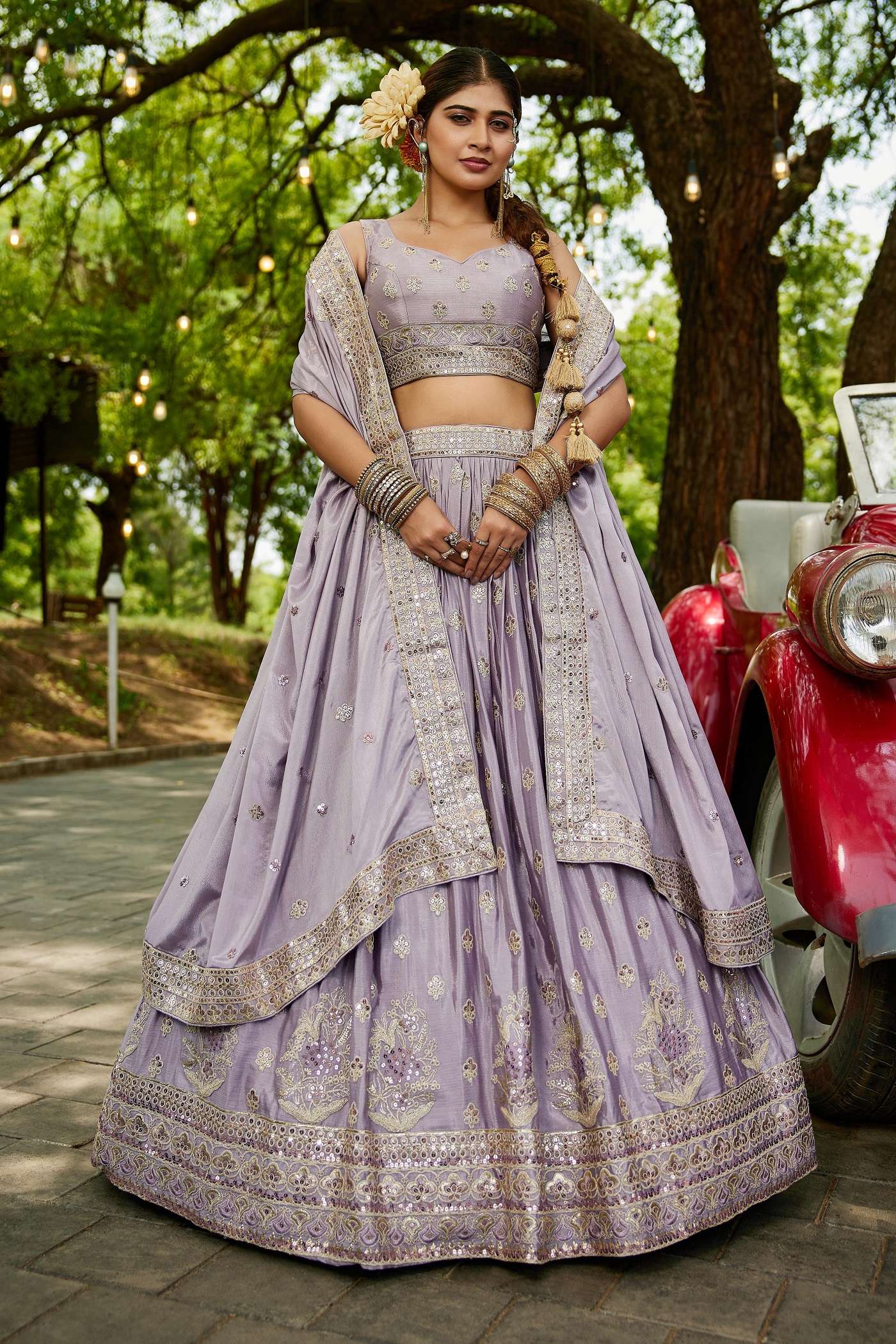 DESIGNER BOLLYWOOD BRIDAL WEDDING PARTY WEAR HAND WORK HEAVY CHIONON SILK LAVENDER LEHENGA CHOLI NT 6140 D