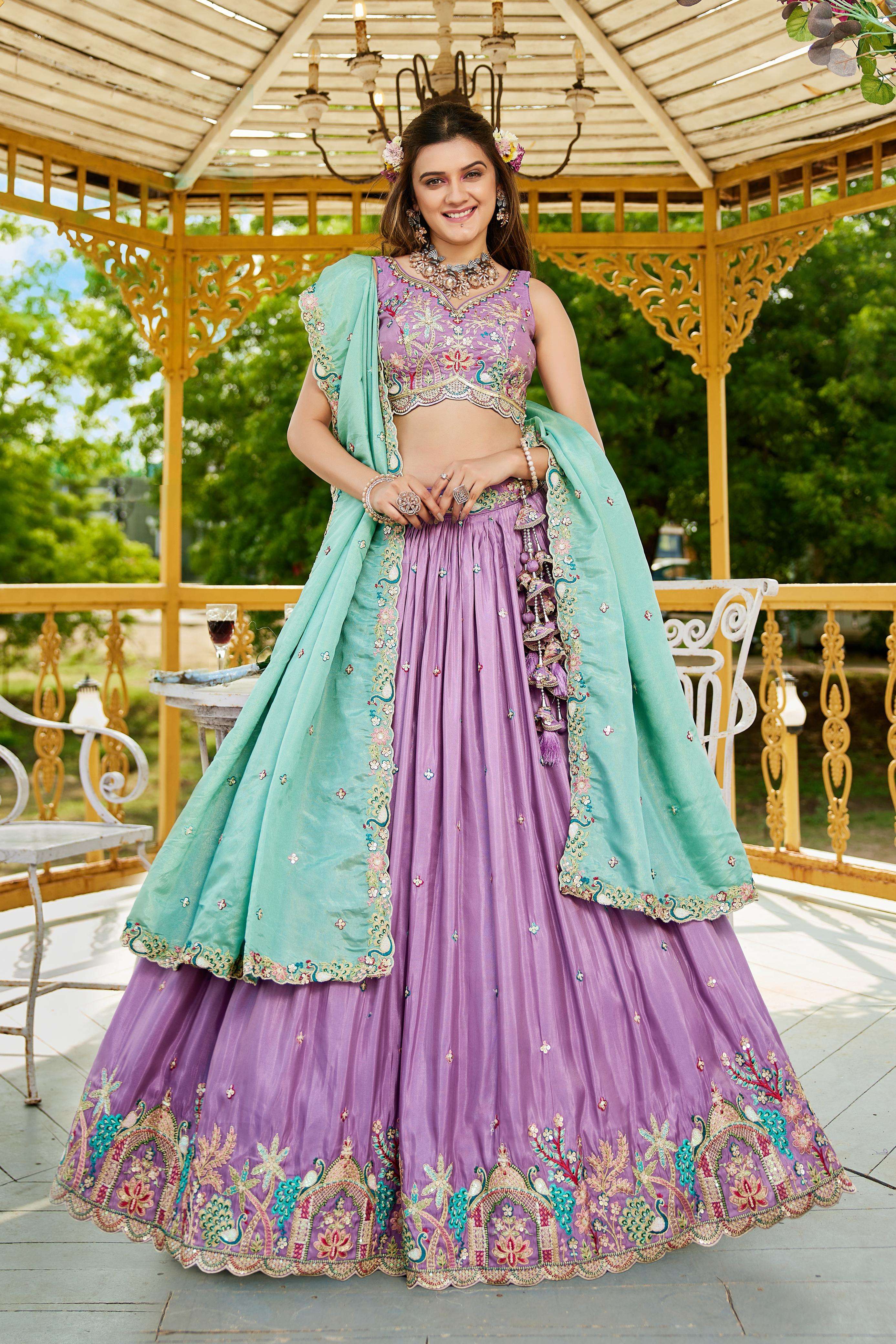 DESIGNER BOLLYWOOD BRIDAL WEDDING PARTY WEAR HAND WORK SATIN SILK LAVENDER LEHENGA CHOLI NT 6167 A