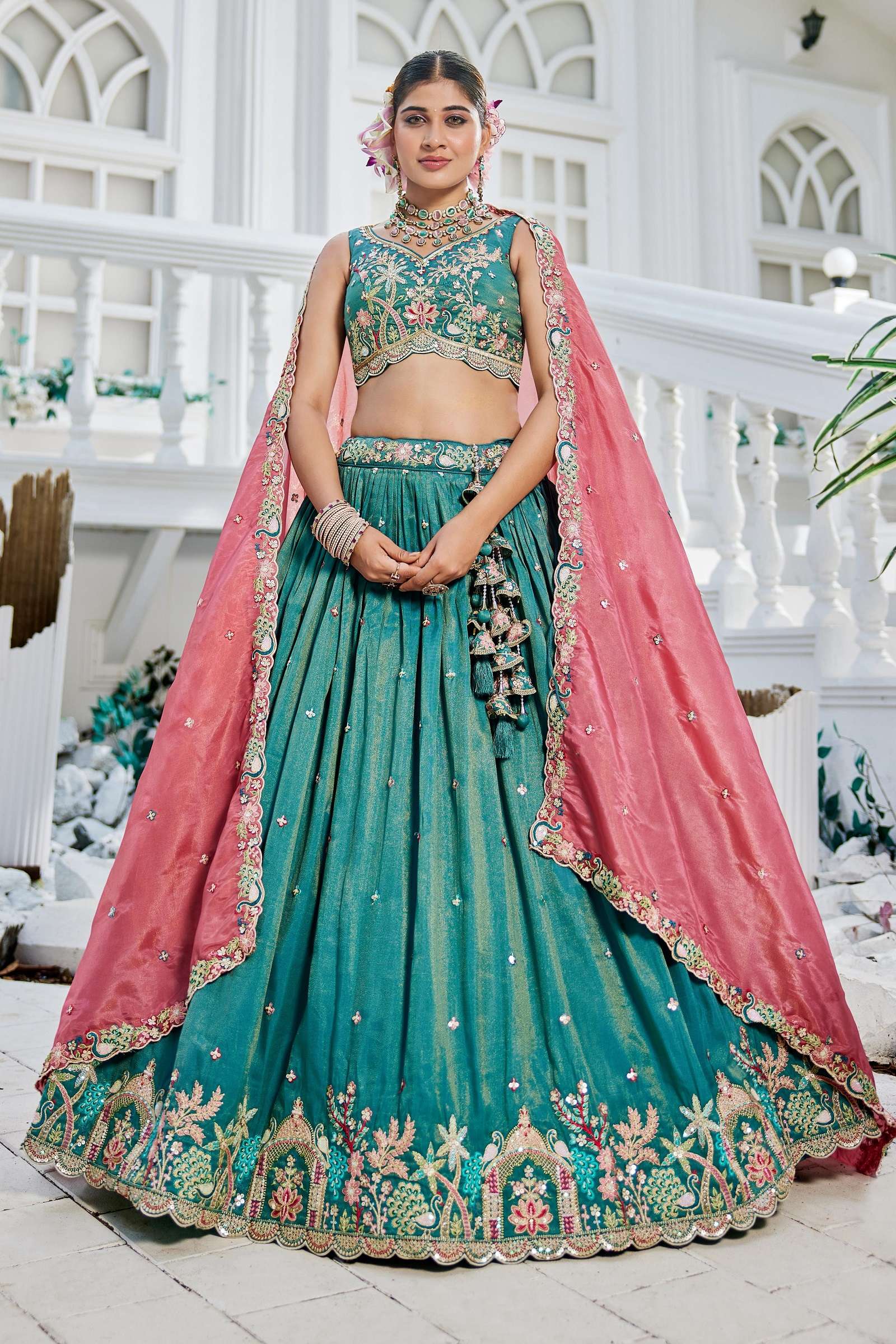 DESIGNER BOLLYWOOD BRIDAL WEDDING PARTY WEAR HAND WORK SATIN SILK BLUE LEHENGA CHOLI NT 6167 B