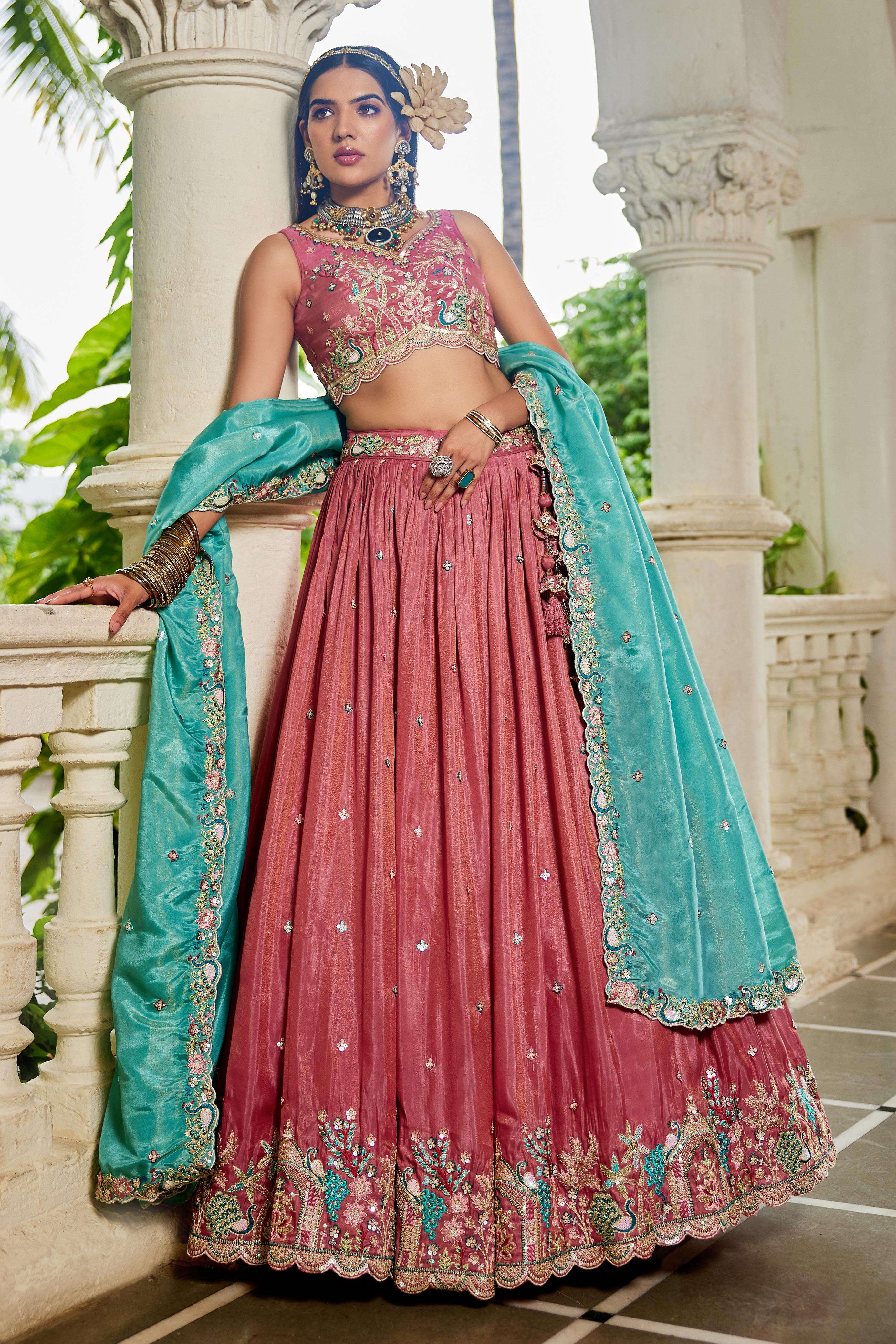 DESIGNER BOLLYWOOD BRIDAL WEDDING PARTY WEAR HAND WORK SATIN SILK DEEP PINK LEHENGA CHOLI NT 6167 C