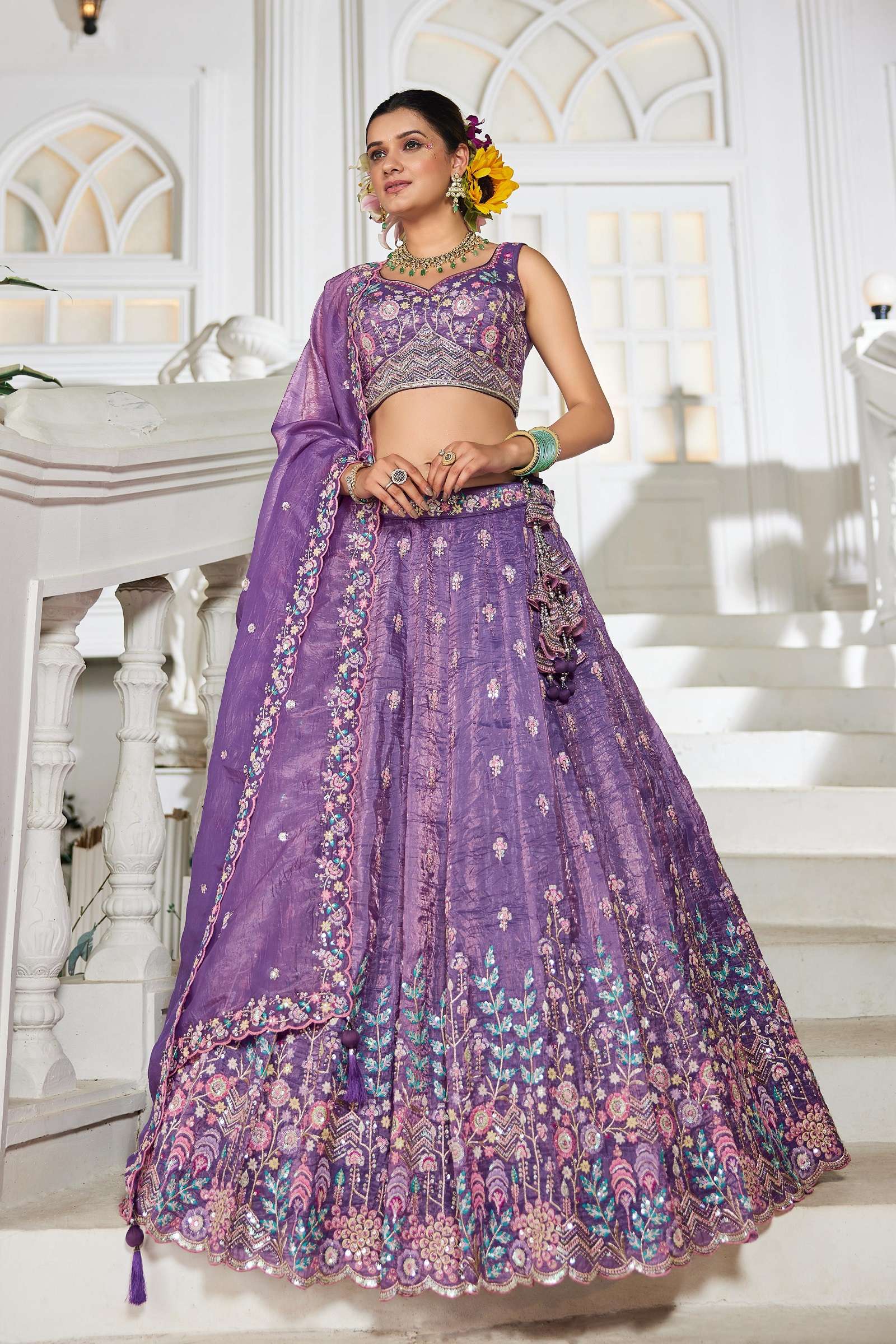 DESIGNER BOLLYWOOD BRIDAL WEDDING PARTY WEAR HAND WORK TISSUE SILK PURPLE LEHENGA CHOLI NT 6170 A