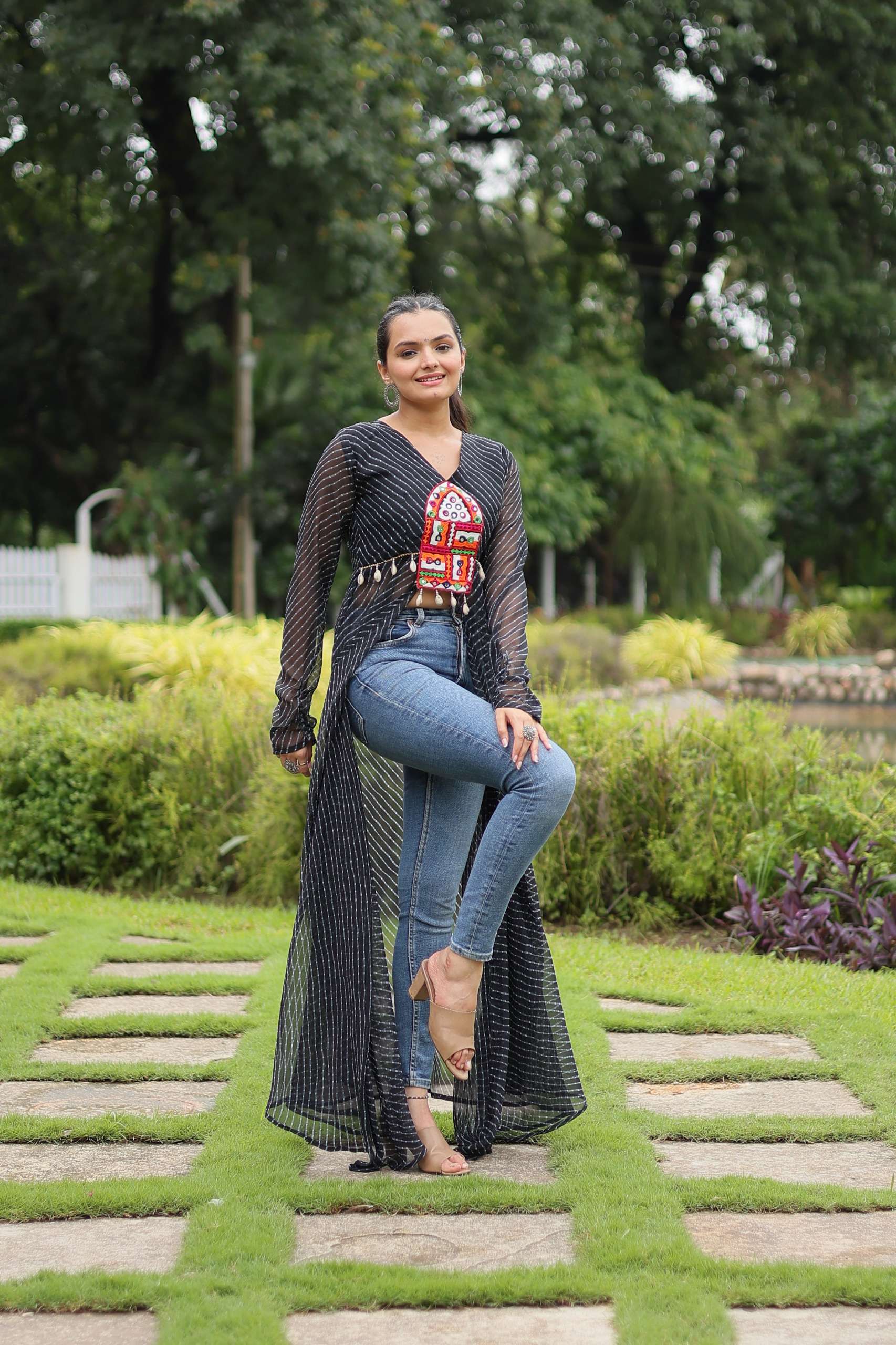 DESIGNER FANCY BLACK NAVRATRI WEAR KURTI IN GEORGETTE FABRIC KU 1123 A