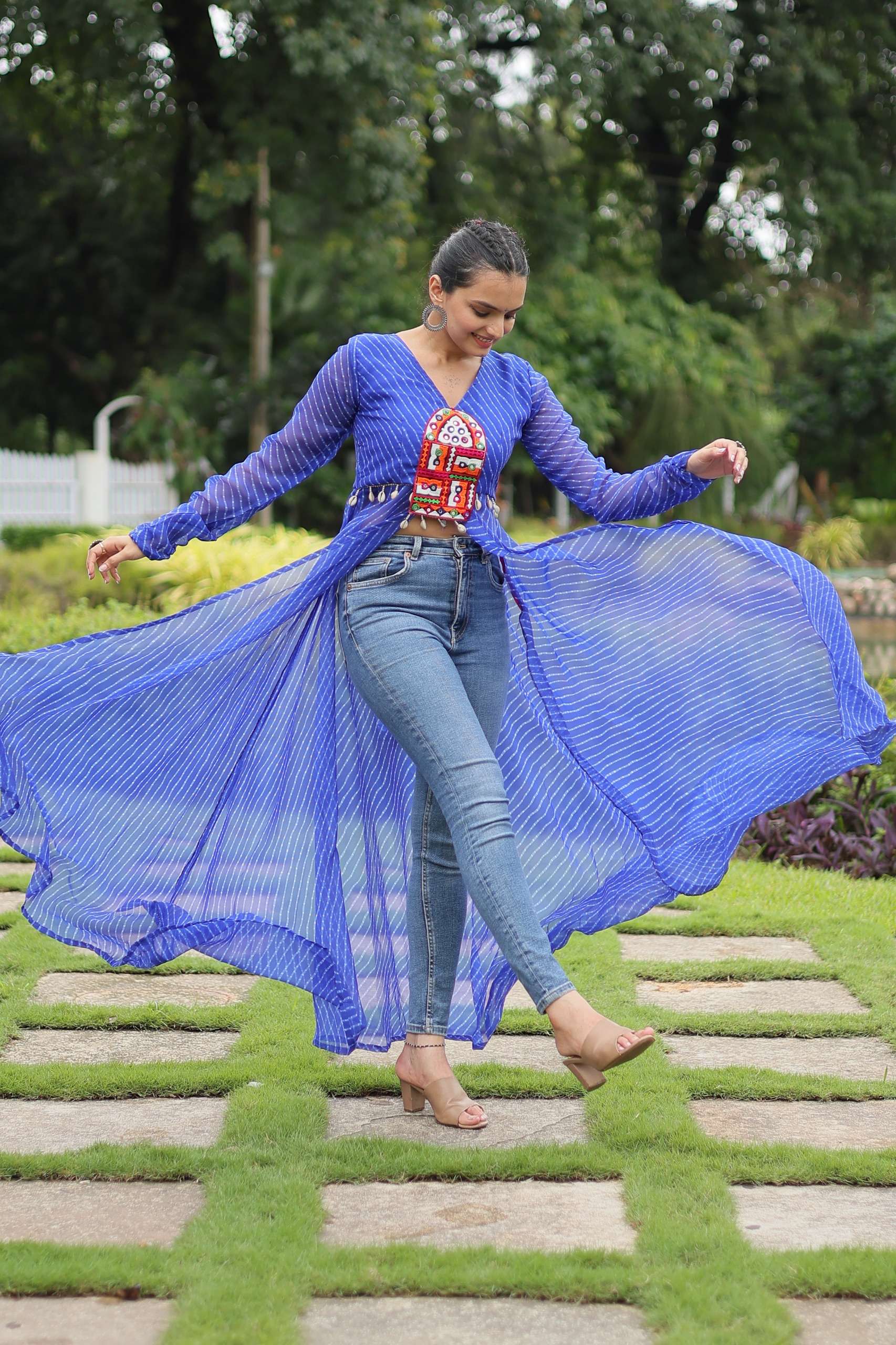 DESIGNER FANCY BLUE NAVRATRI WEAR KURTI IN GEORGETTE FABRIC KU 1123 D
