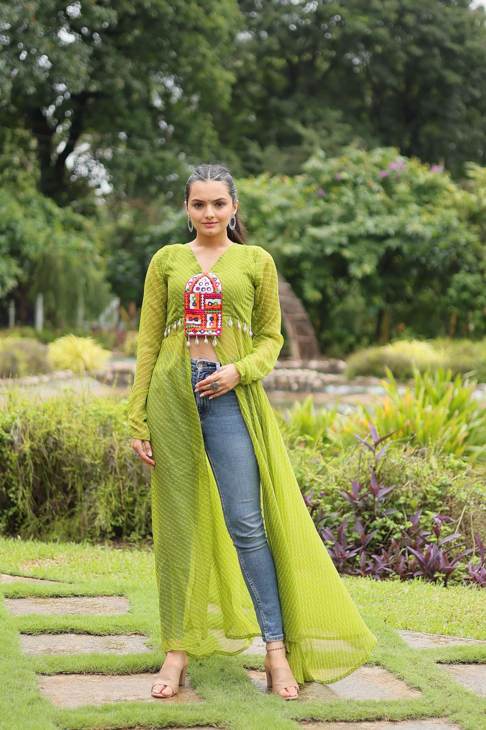 DESIGNER FANCY GREEN NAVRATRI WEAR KURTI IN GEORGETTE FABRIC KU 1123 C