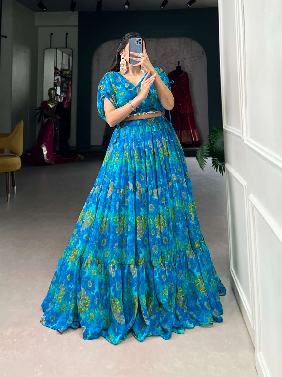 DESIGNER FANCY PARTY WEAR PRINTED READYMADE BLUE LEHENGA CHOLI NNK 1132 A