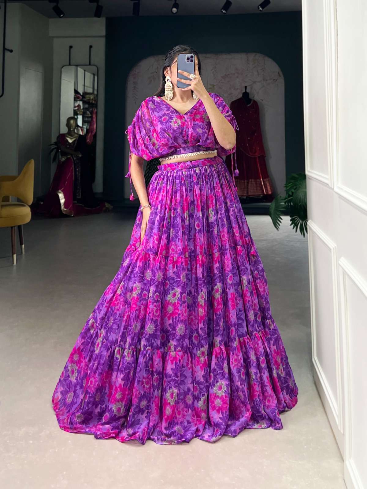 DESIGNER FANCY PARTY WEAR PRINTED READYMADE PURPLE LEHENGA CHOLI NNK 1132 B