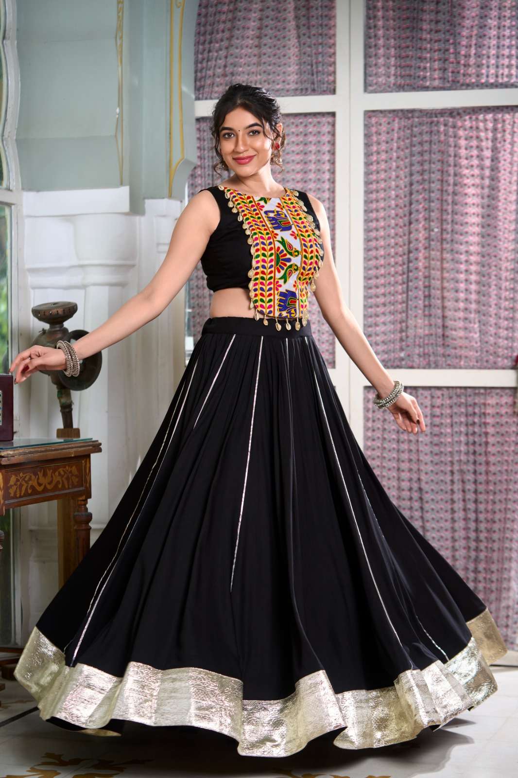 DESIGNER FANCY RAYON COTTON BLACK NAVRATRI LEHENGA CHOLI NNK 1616 C