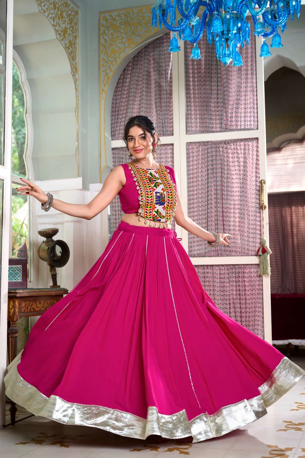 DESIGNER FANCY RAYON COTTON PINK NAVRATRI LEHENGA CHOLI NNK 1616 B