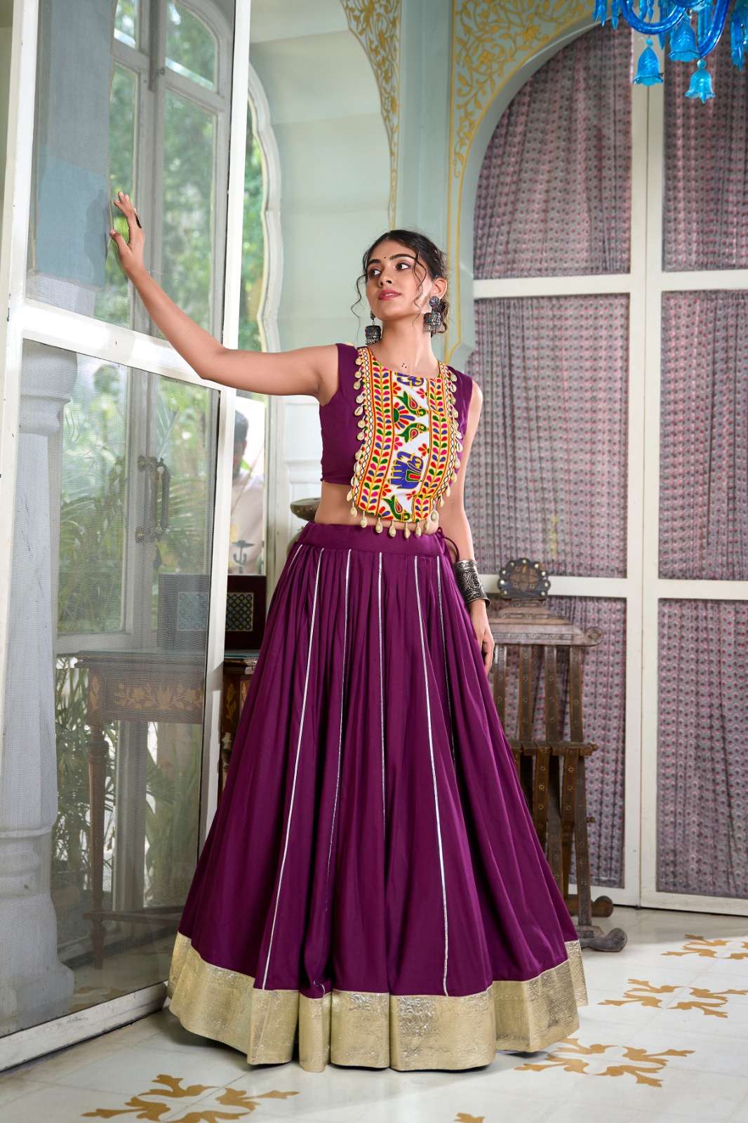 DESIGNER FANCY RAYON COTTON PURPLE NAVRATRI LEHENGA CHOLI NNK 1616 A