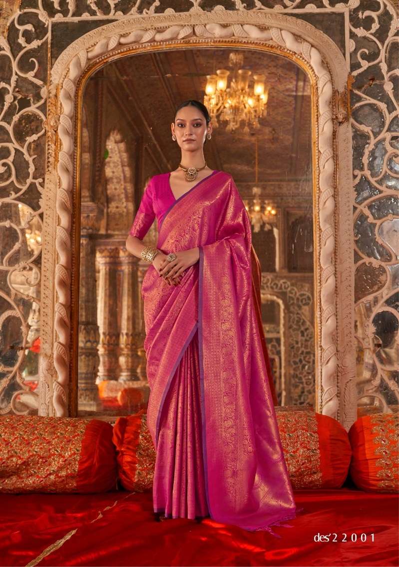 DESIGNER FANCY WEDDING PARTY WEAR INDIAN HANDLOOM WEAVING SILK PINK SAREE COLLECTION SM RAJBEER 22001