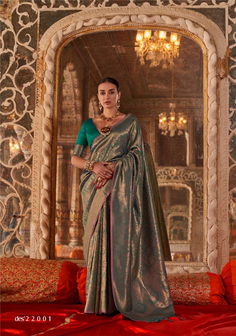 DESIGNER FANCY WEDDING PARTY WEAR INDIAN HANDLOOM WEAVING SILK GREEN SAREE COLLECTION SM RAJBEER 22002