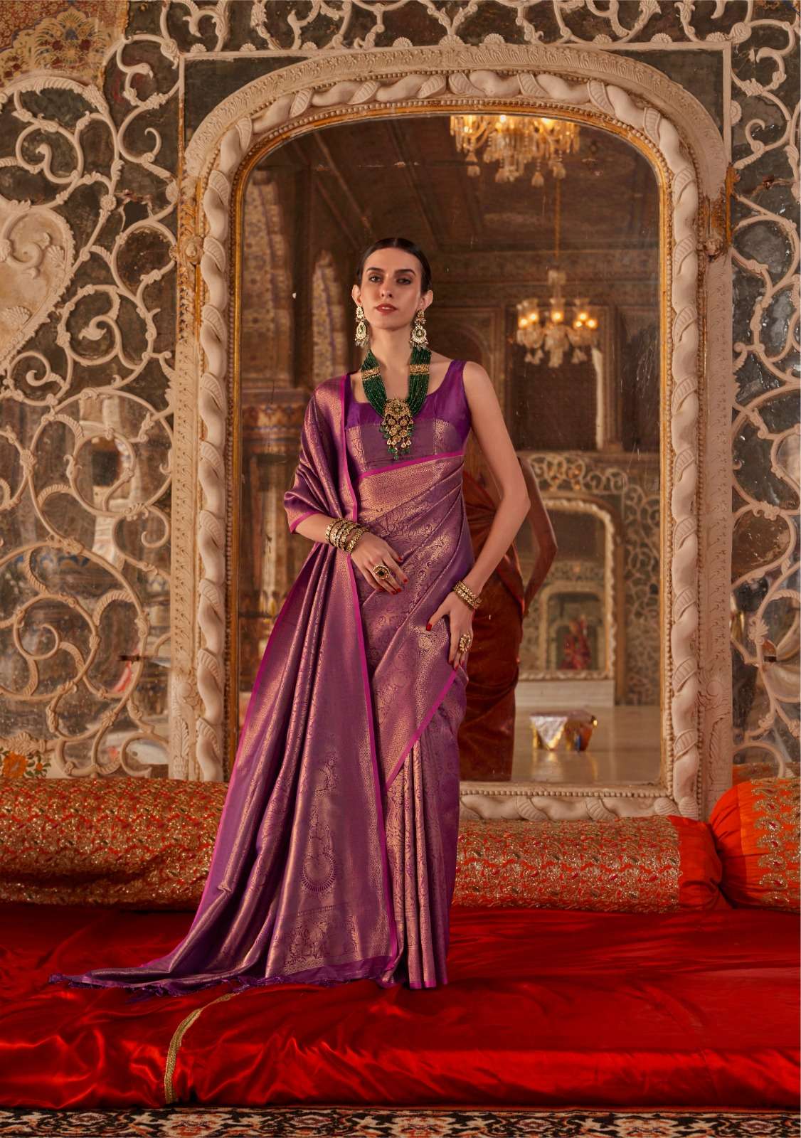 DESIGNER FANCY WEDDING PARTY WEAR INDIAN HANDLOOM WEAVING SILK PURPLE SAREE COLLECTION SM RAJBEER 22003