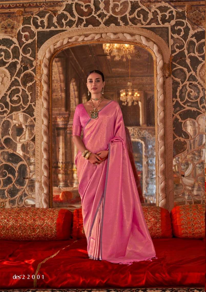 DESIGNER FANCY WEDDING PARTY WEAR INDIAN HANDLOOM WEAVING SILK PINK SAREE COLLECTION SM RAJBEER 22004