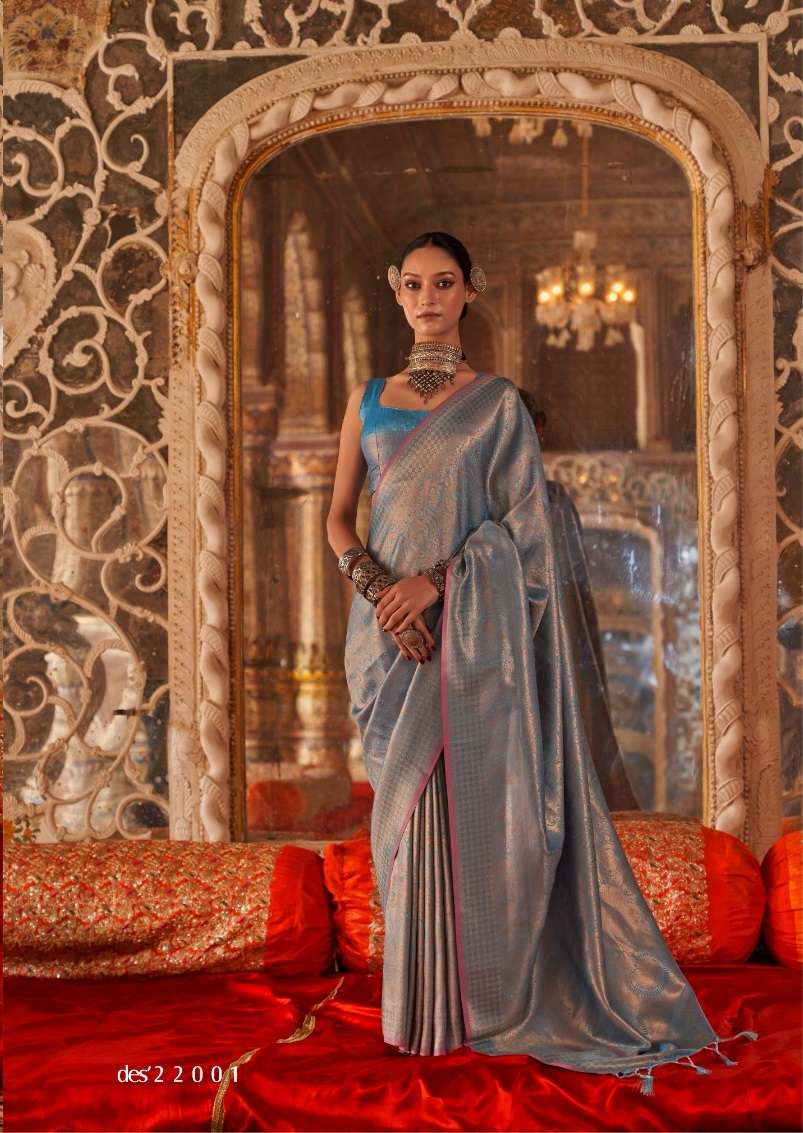 DESIGNER FANCY WEDDING PARTY WEAR INDIAN HANDLOOM WEAVING SILK BLUE SAREE COLLECTION SM RAJBEER 22005