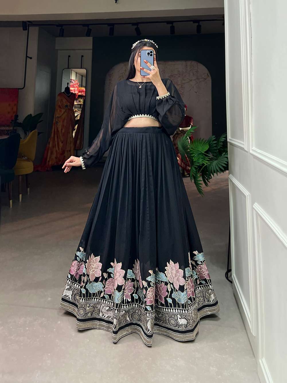DESIGNER FANCY WEDDING PARTYWEAR READYMADE BLACK GEORGETTE CO ORD SET COLLECTION NNK 1117
