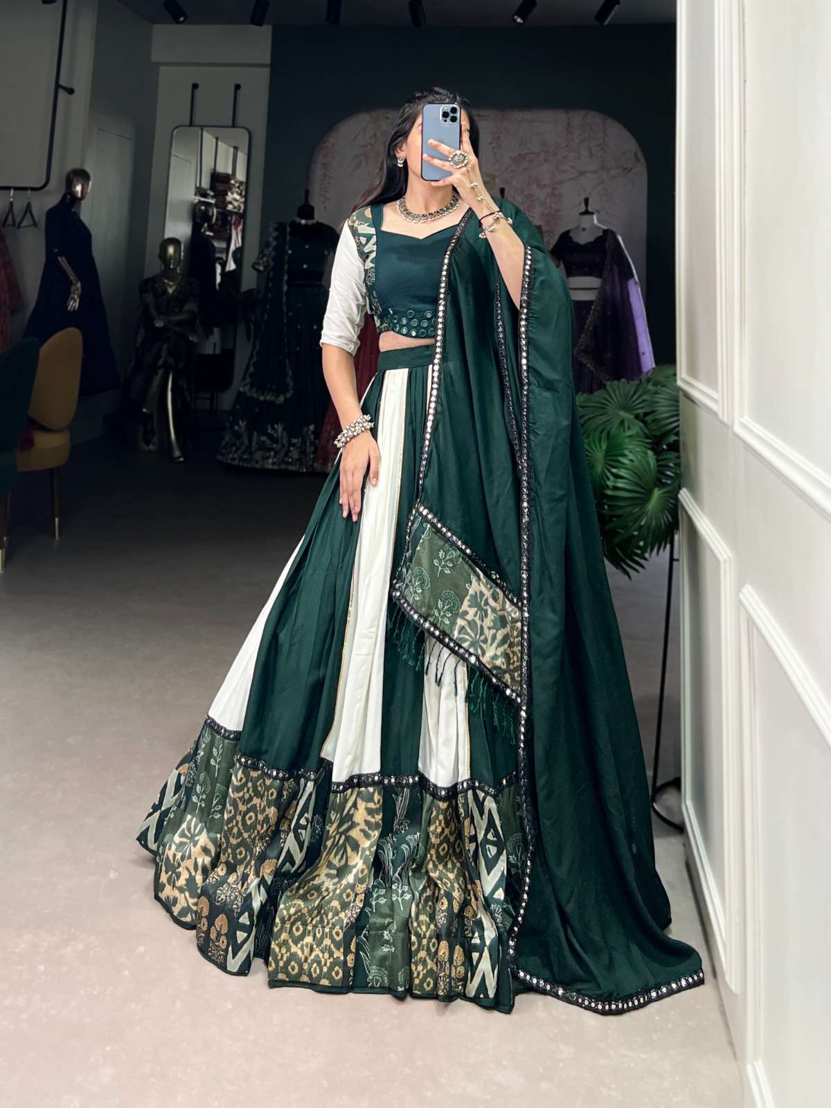 DESIGNER SOUTH WEDDIN PRE RAYON COTTON READYMADE GREEN LEHENGA CHOLI COLLRCTION LNB 1734 D
