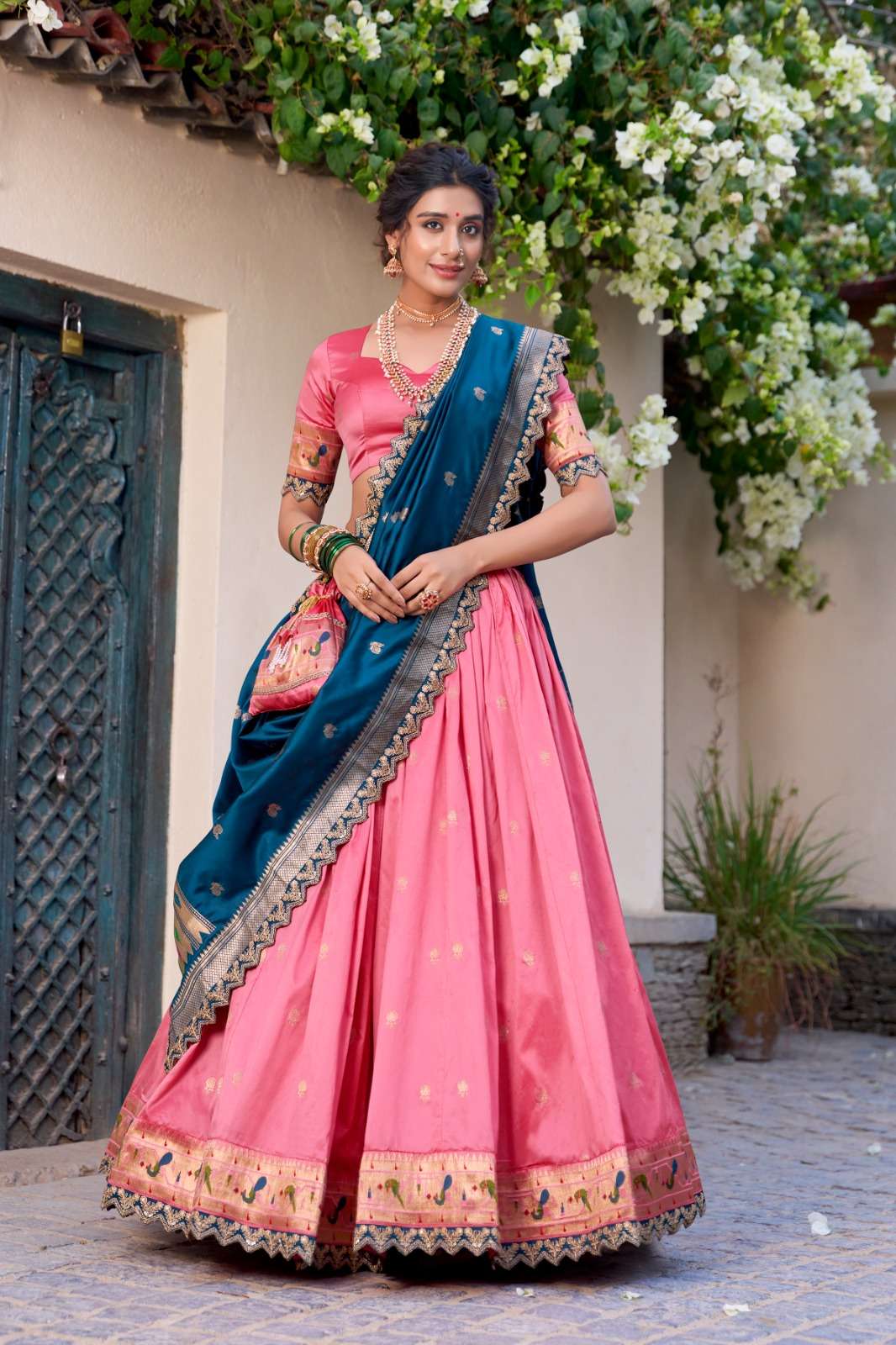 DESIGNER SOUTH WEDDING JACQUARD SILK PINK LEHENGA CHOLI COLLRCTION LNB 2014 D