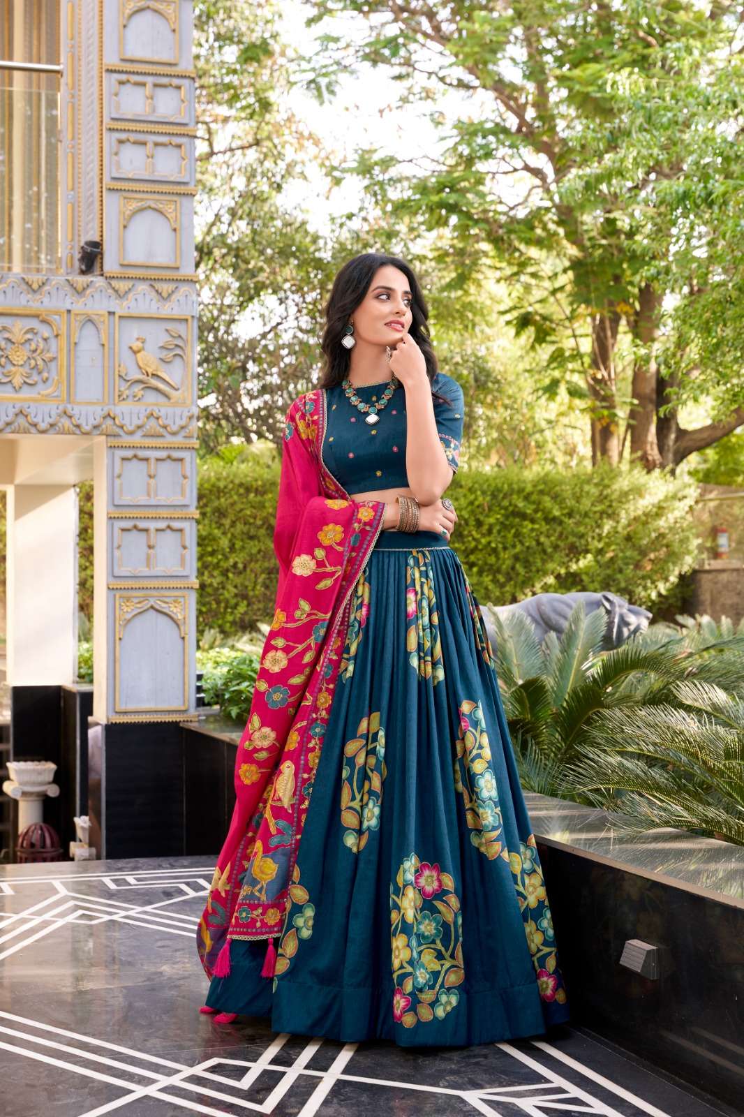 DESIGNER SOUTH WEDDING TUSSAR SILK BLUE LEHENGA CHOLI COLLRCTION LNB 1239 C