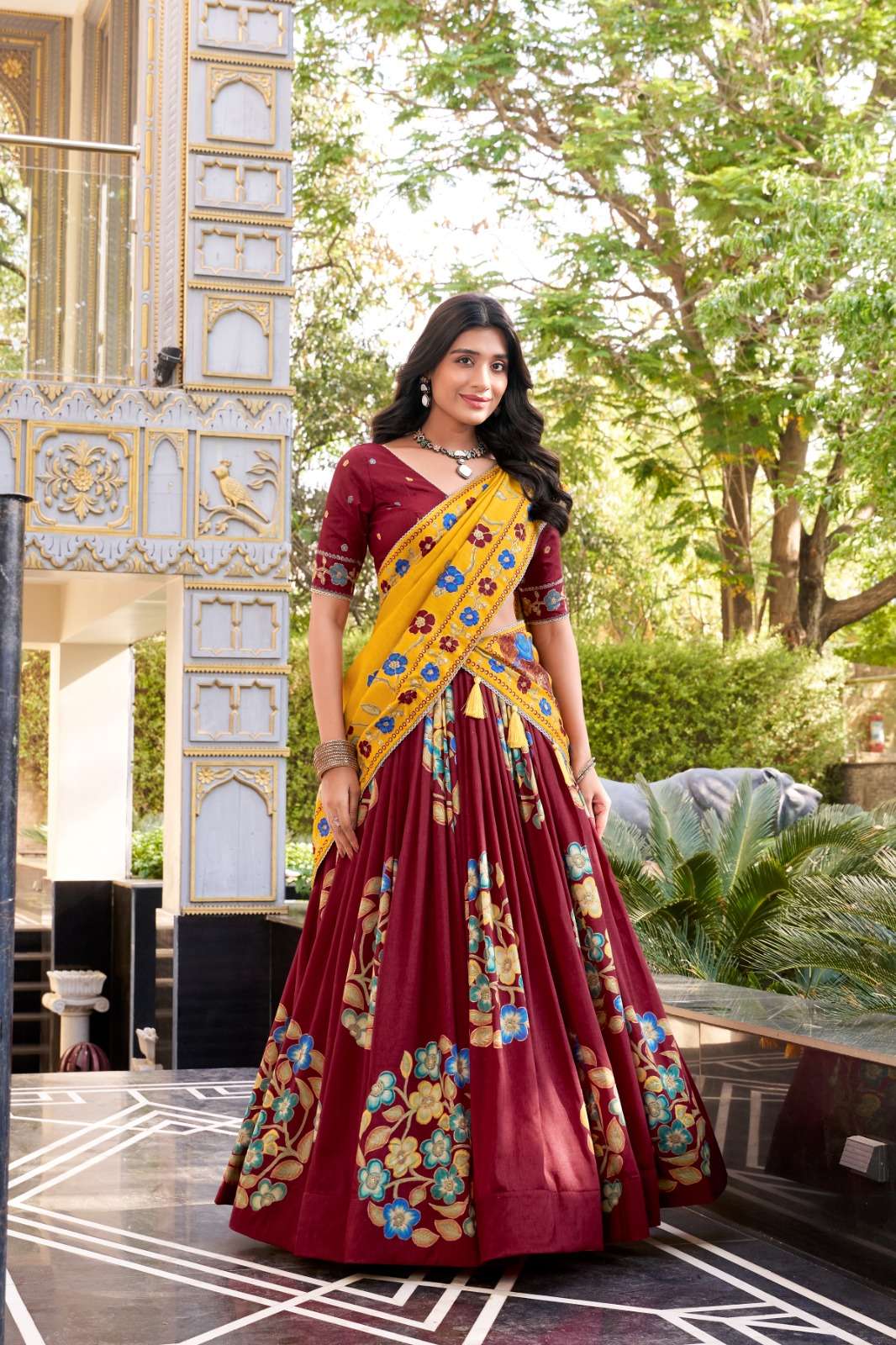 DESIGNER SOUTH WEDDING TUSSAR SILK MAROON LEHENGA CHOLI COLLRCTION LNB 1239 B