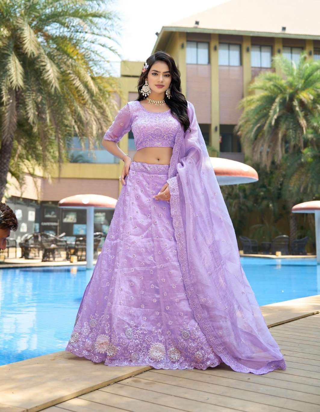 DESIGNER WEDDING BRIDAL WEAR HEAVY ORGANZA LAVENDER LEHENGA CHOLI COLLECTION NT ANANTESH 5052