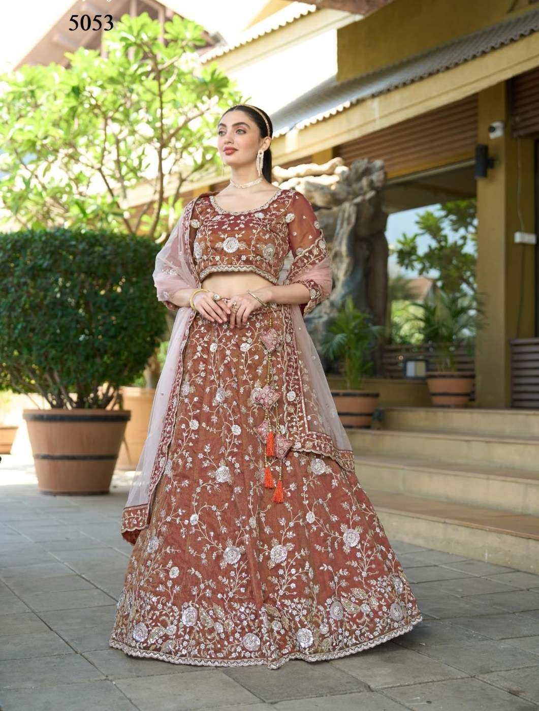 DESIGNER WEDDING BRIDAL WEAR HEAVY TISSUE BROWN LEHENGA CHOLI COLLECTION NT ANANTESH 5053