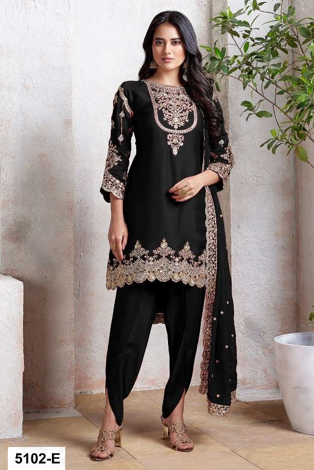 DESIGNER WEDDING PARTY WEAR FAUX GEORGETTE BLACK PATIYALA SALWAR SUIT GOWN HT 5102 E