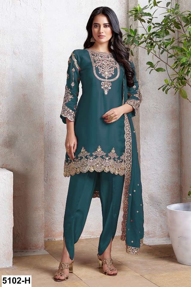 DESIGNER WEDDING PARTY WEAR FAUX GEORGETTE GREEN PATIYALA SALWAR SUIT GOWN HT 5102 H