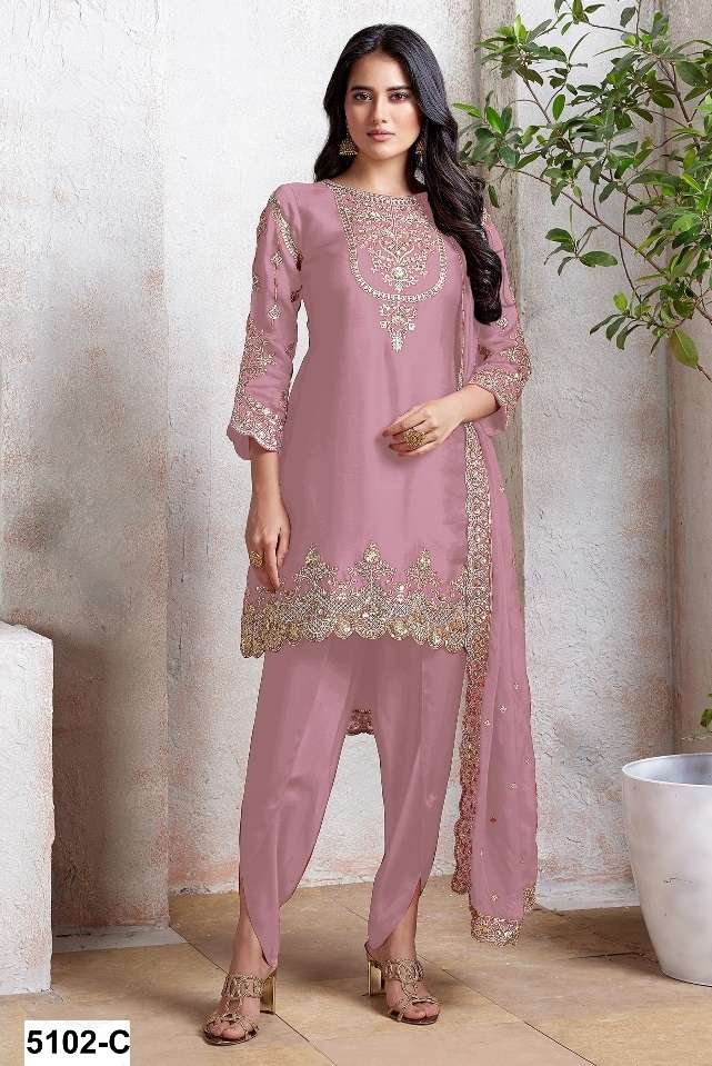 DESIGNER WEDDING PARTY WEAR FAUX GEORGETTE PINK PATIYALA SALWAR SUIT GOWN HT 5102 C