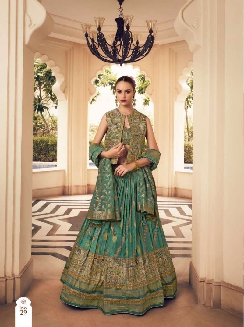 DESIGNER WEDDING PARTY WEAR HEAVY PV SILK GREEN ANARKALI SALWAR SUIT GOWN SM KALAMKARI 29