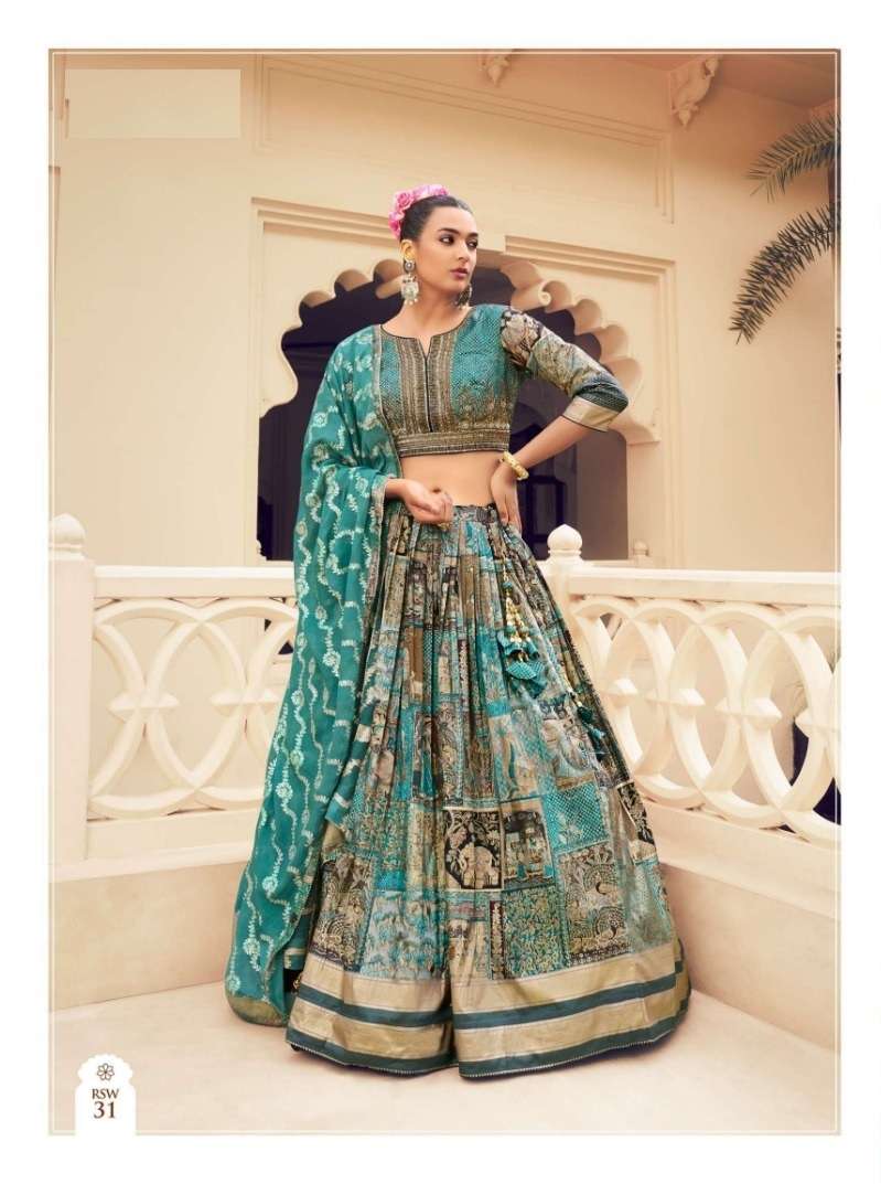 DESIGNER WEDDING PARTY WEAR HEAVY PV SILK GREEN LEHENGA SM KALAMKARI 31