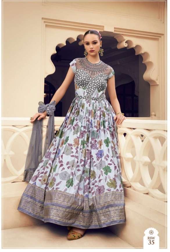 DESIGNER WEDDING PARTY WEAR HEAVY PV SILK PURPLE ANARKALI SALWAR SUIT GOWN SM KALAMKARI 35