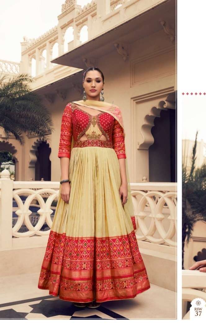 DESIGNER WEDDING PARTY WEAR HEAVY PV SILK WHITE RED ANARKALI SALWAR SUIT GOWN SM KALAMKARI 37