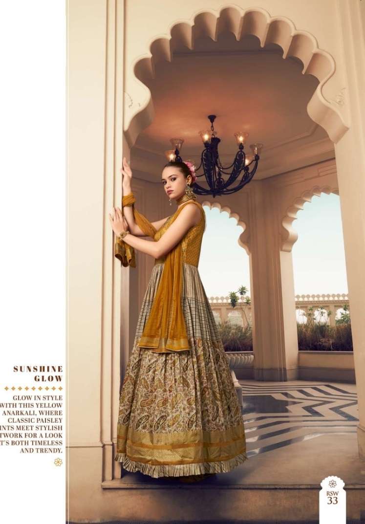 DESIGNER WEDDING PARTY WEAR HEAVY PV SILK YELLOW ANARKALI SALWAR SUIT GOWN SM KALAMKARI 33