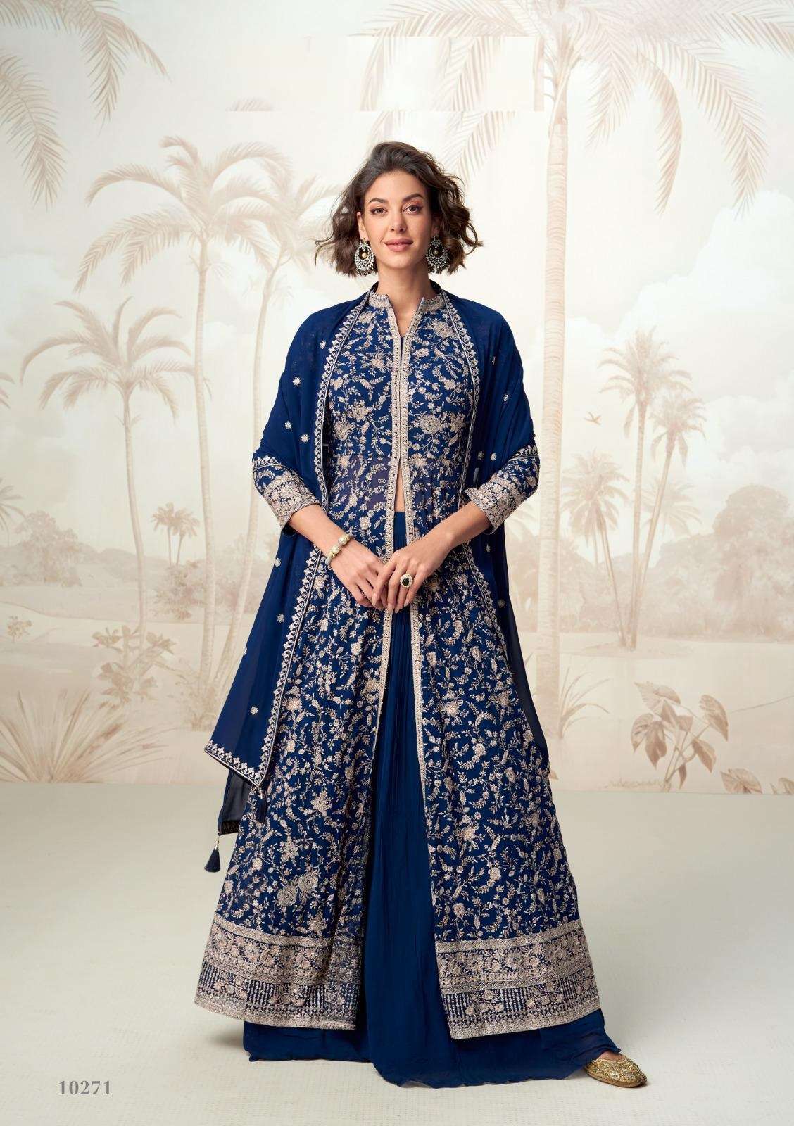 DESIGNER WEDDING PARTY WEAR REAL GEORGETTE BLUE ANARKALI SALWAR SUIT AF VAMIKA 10171