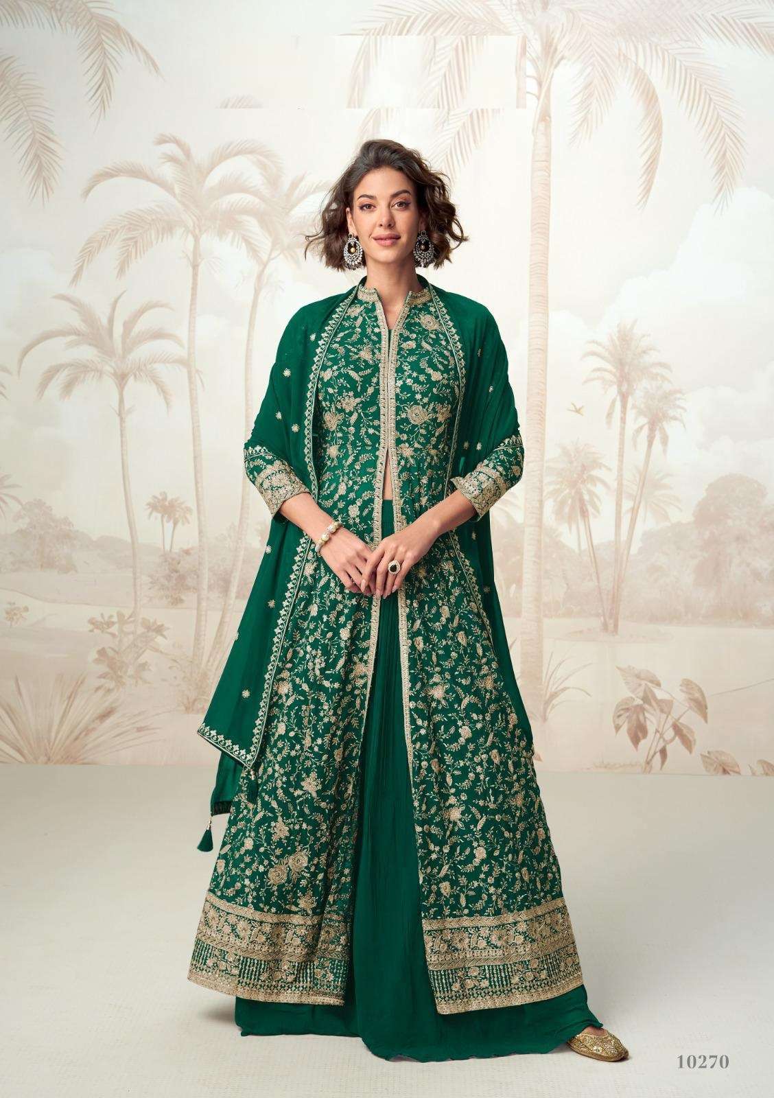 DESIGNER WEDDING PARTY WEAR REAL GEORGETTE GREEN ANARKALI SALWAR SUIT AF VAMIKA 10170