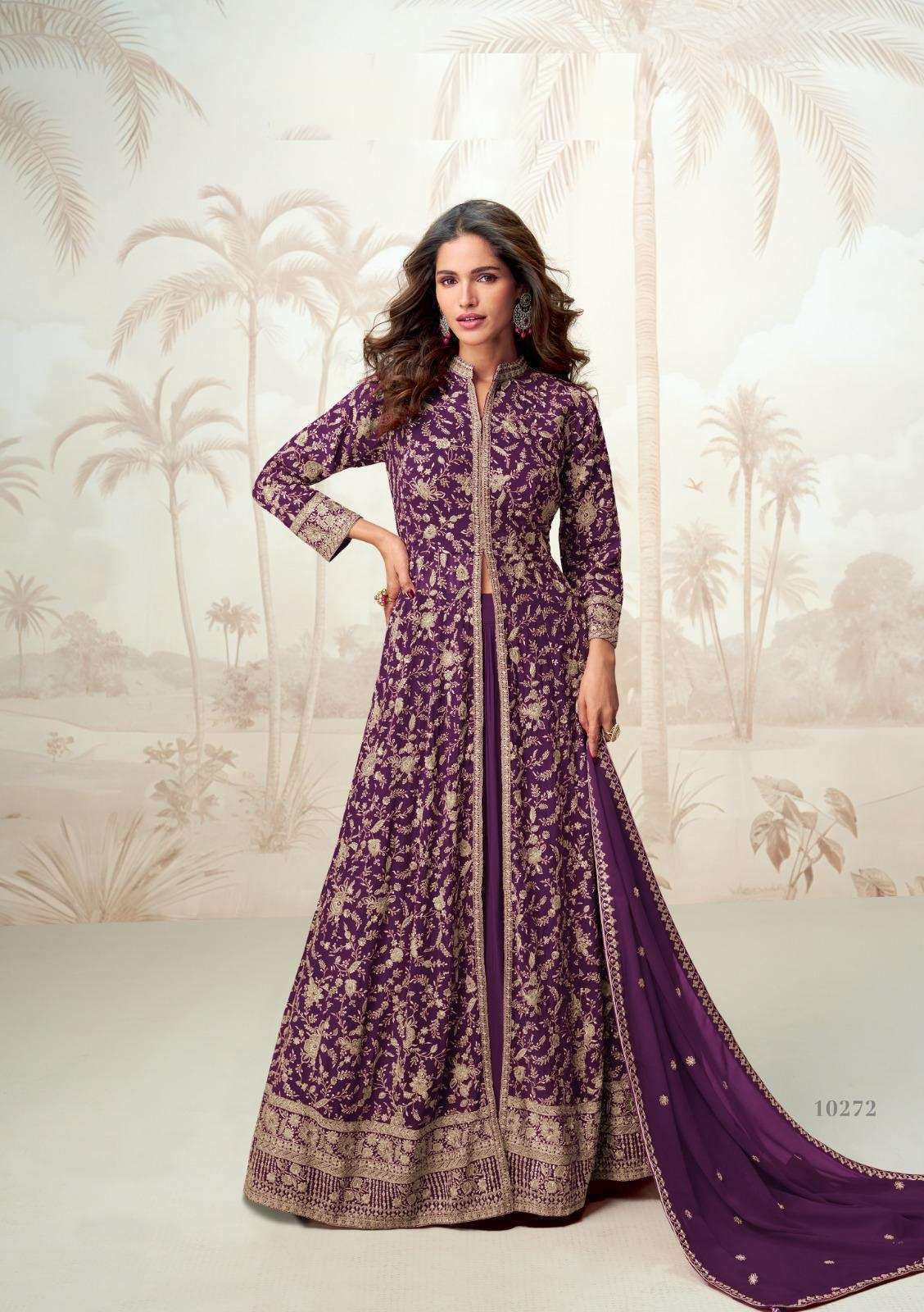 DESIGNER WEDDING PARTY WEAR REAL GEORGETTE PURPLE ANARKALI SALWAR SUIT AF VAMIKA 10172