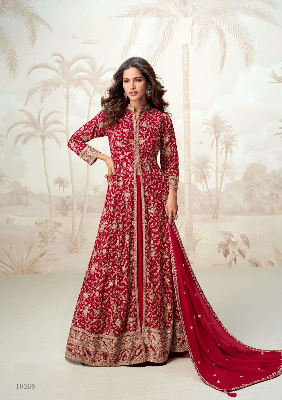 DESIGNER WEDDING PARTY WEAR REAL GEORGETTE RED ANARKALI SALWAR SUIT AF VAMIKA 10169