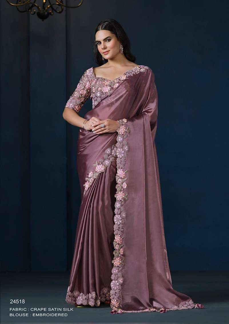 DESIGNER WEDDING PARTY WEAR SATIN SILK DEEP PINK SAREE WITH BEUTIFUL EMBROIDERY WORK NVN MAHOTSAV 24518