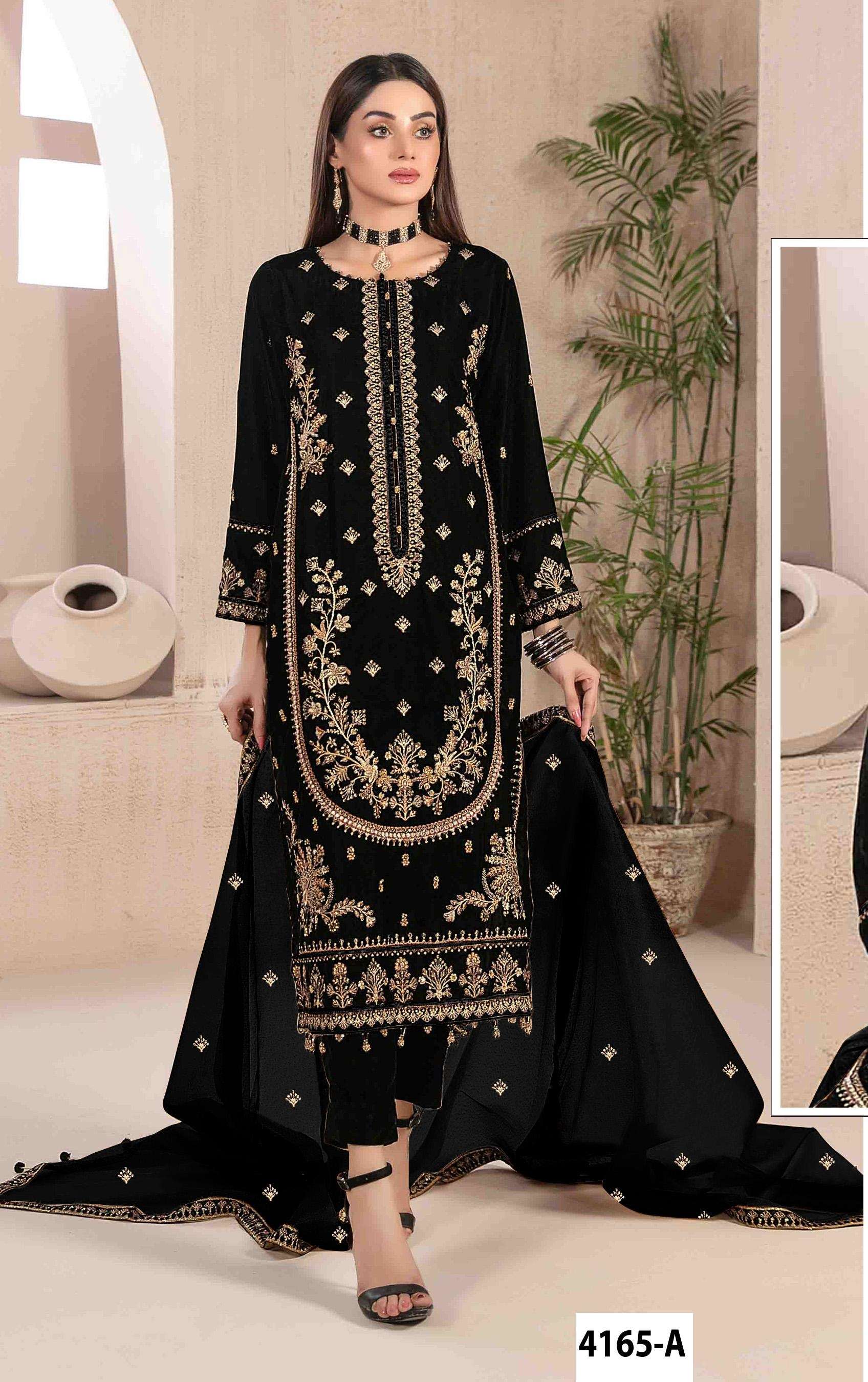 DESIGNER WEDDING PARTY WEAR STRAIGHT 9000 VELVET BLACK PAKISTANI SALWAR SUIT JG 4165 A
