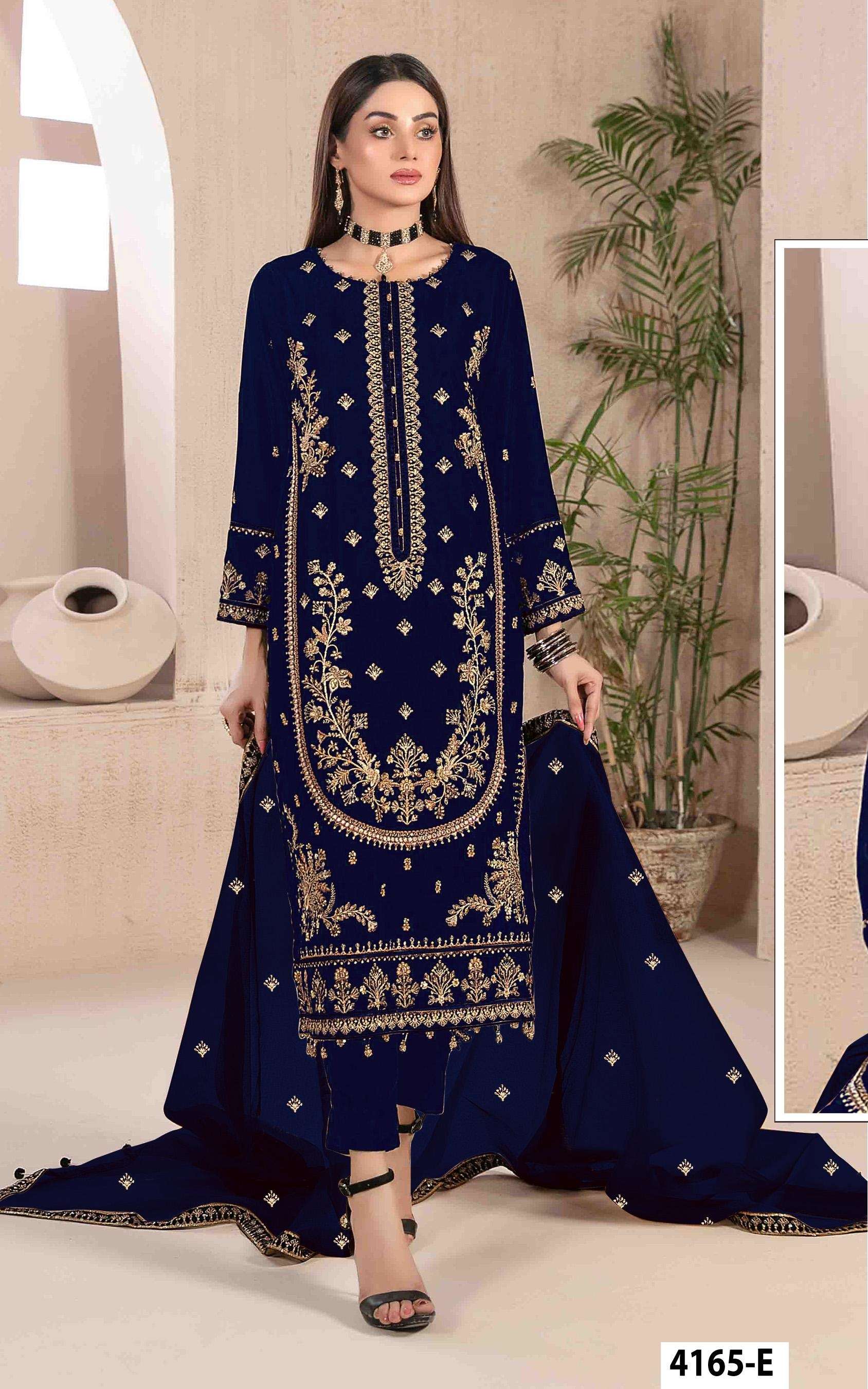 DESIGNER WEDDING PARTY WEAR STRAIGHT 9000 VELVET BLUE PAKISTANI SALWAR SUIT JG 4165 E