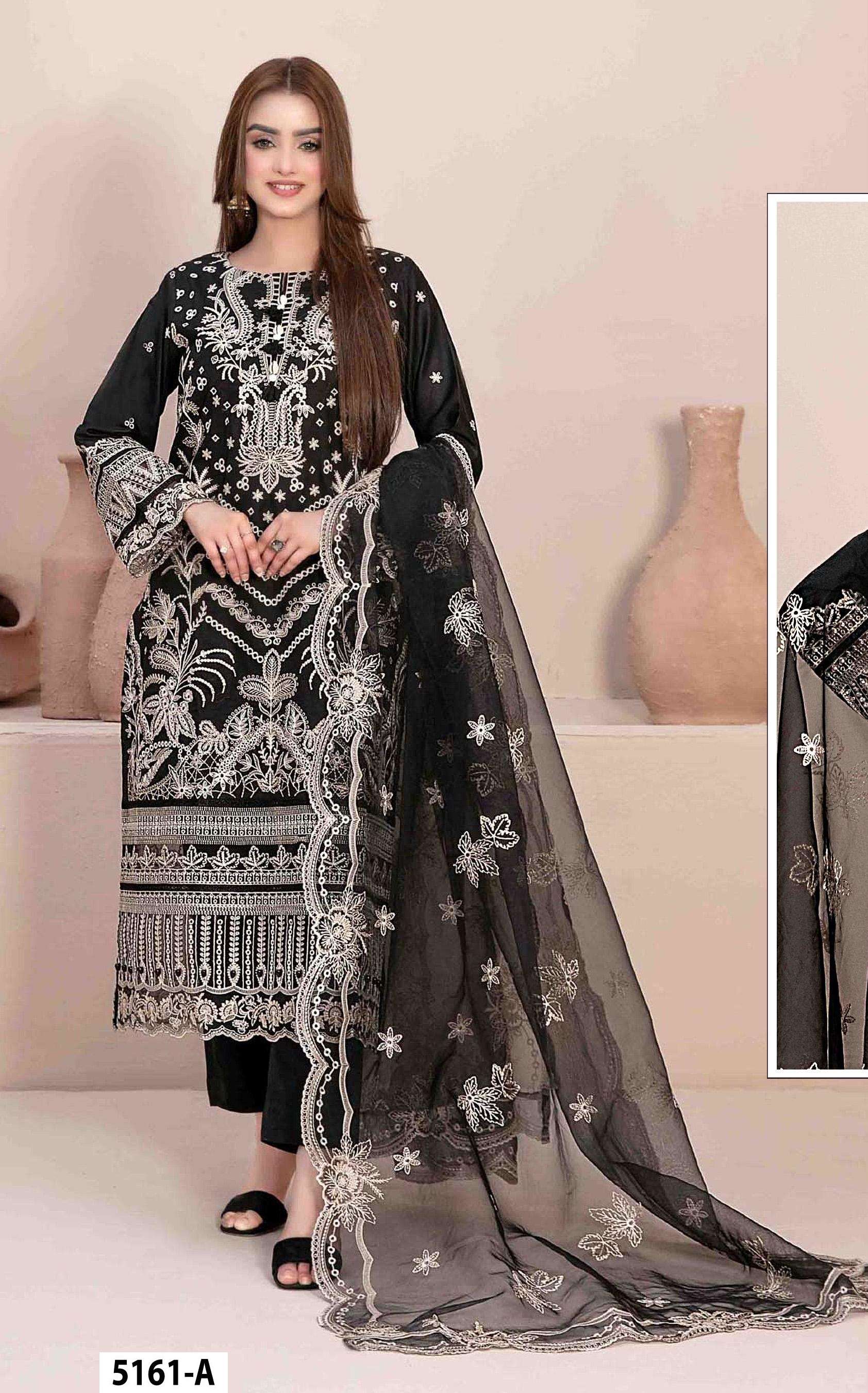 DESIGNER WEDDING PARTY WEAR STRAIGHT FAUX GEORGETTE BLACK PAKISTANI SALWAR SUIT JG 5161 A