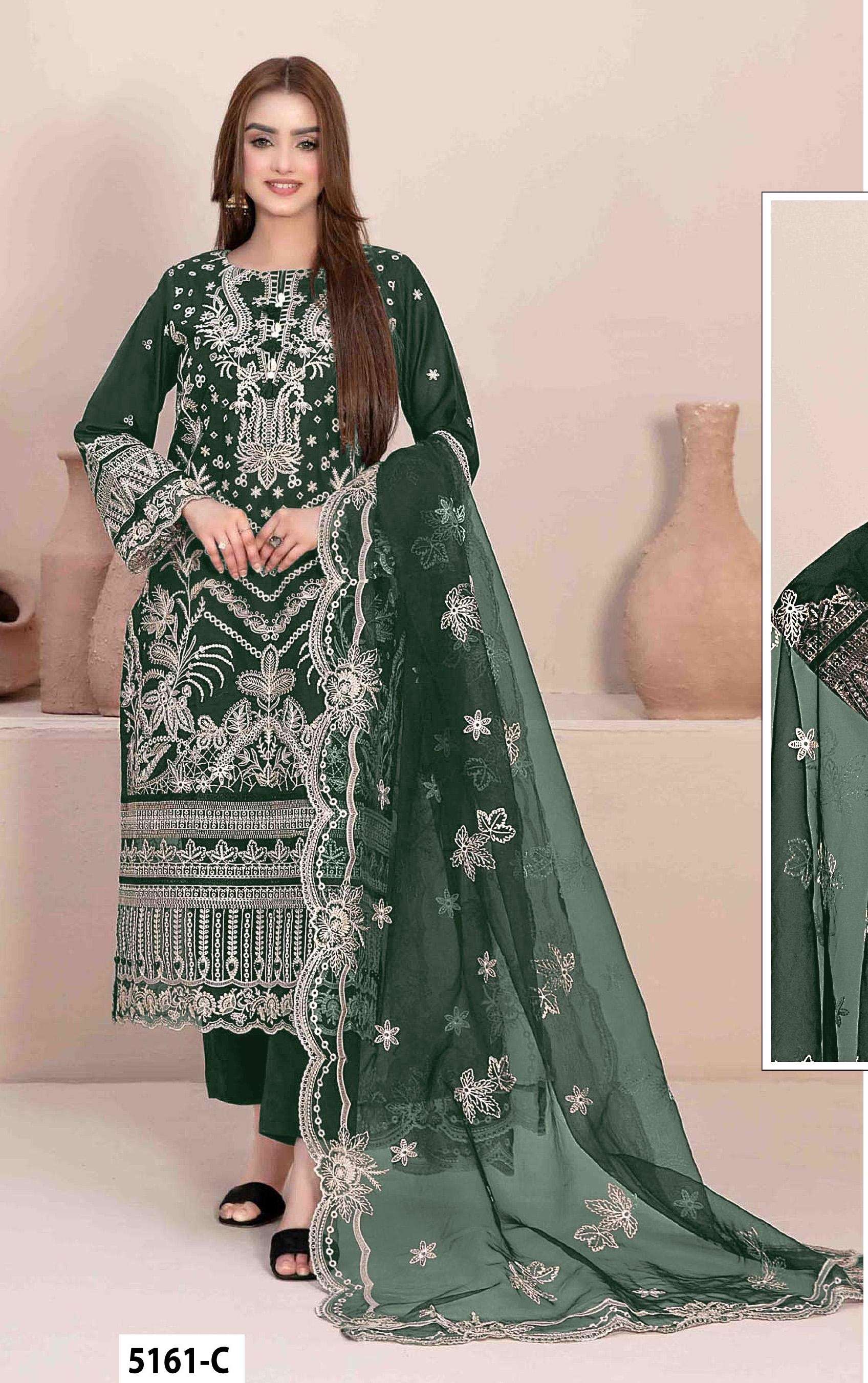 DESIGNER WEDDING PARTY WEAR STRAIGHT FAUX GEORGETTE GREEN PAKISTANI SALWAR SUIT JG 5161 C