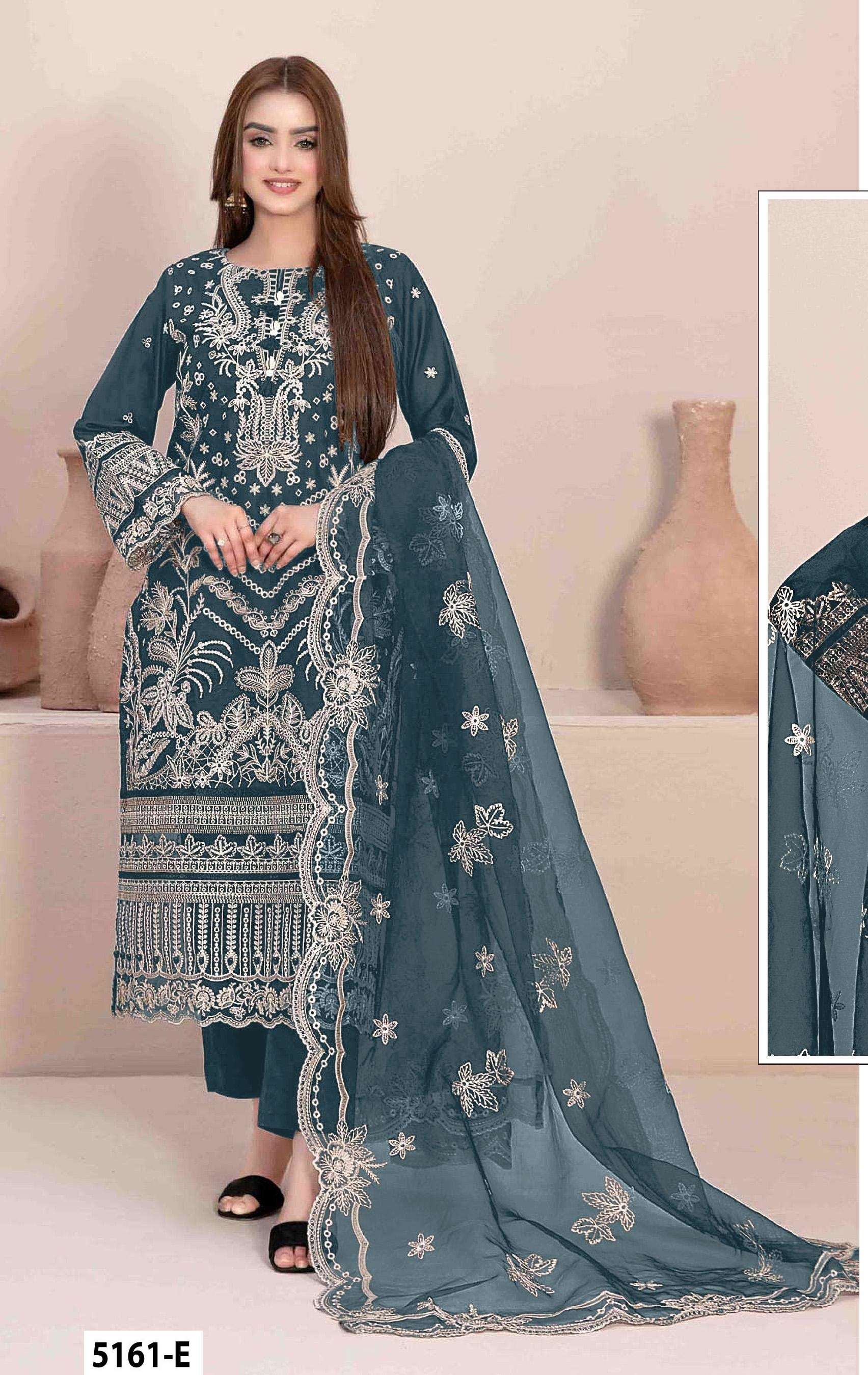 DESIGNER WEDDING PARTY WEAR STRAIGHT FAUX GEORGETTE BLUE PAKISTANI SALWAR SUIT JG 5161 E