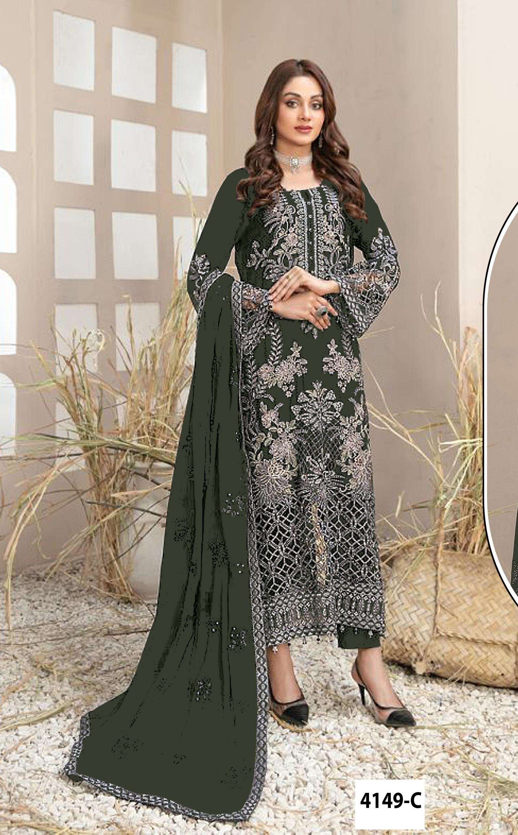 DESIGNER WEDDING PARTY WEAR STRAIGHT FAUX GEORGETTE GREEN PAKISTANI SALWAR SUIT JG 4149 C