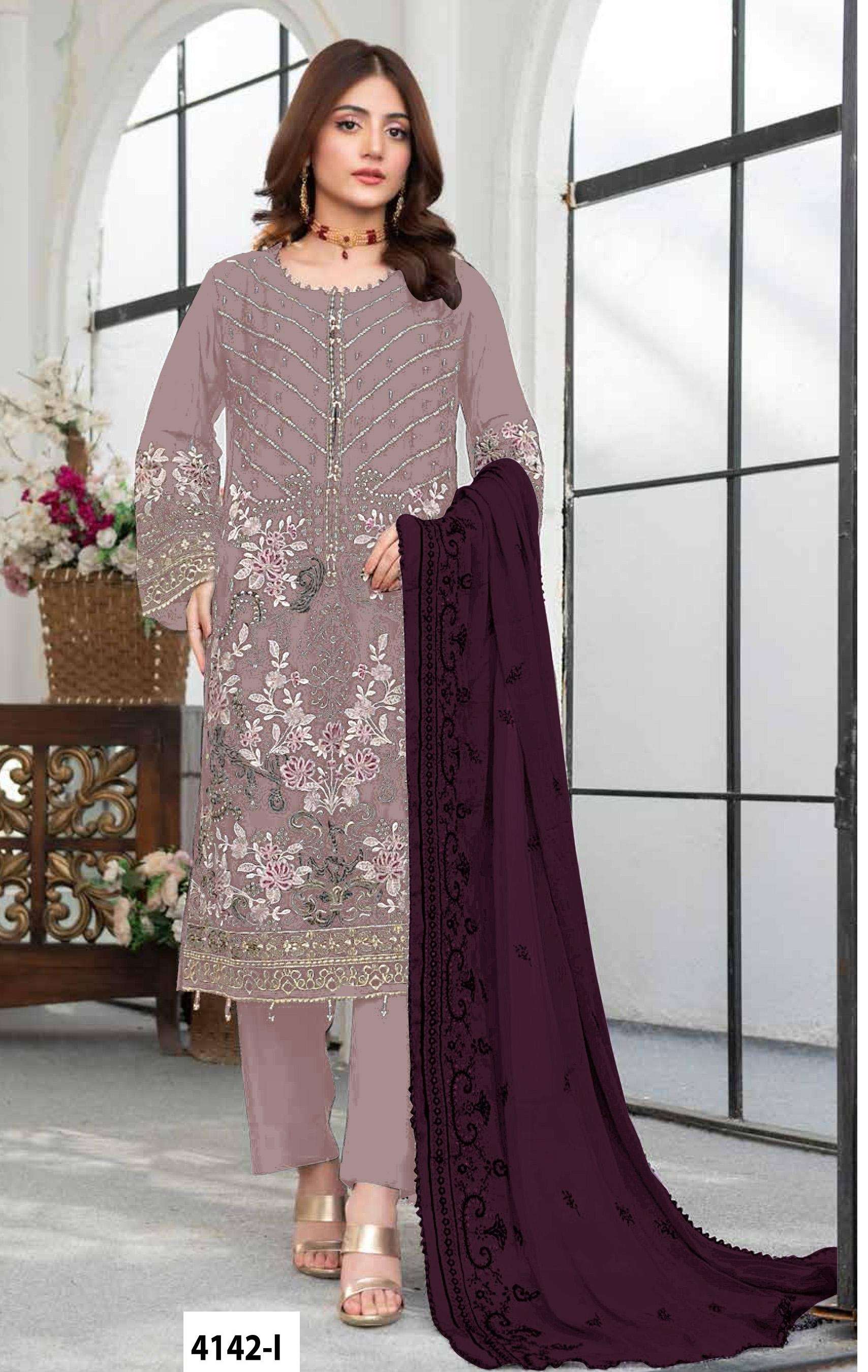 DESIGNER WEDDING PARTY WEAR STRAIGHT FAUX GEORGETTE PINK PAKISTANI SALWAR SUIT JG 4142